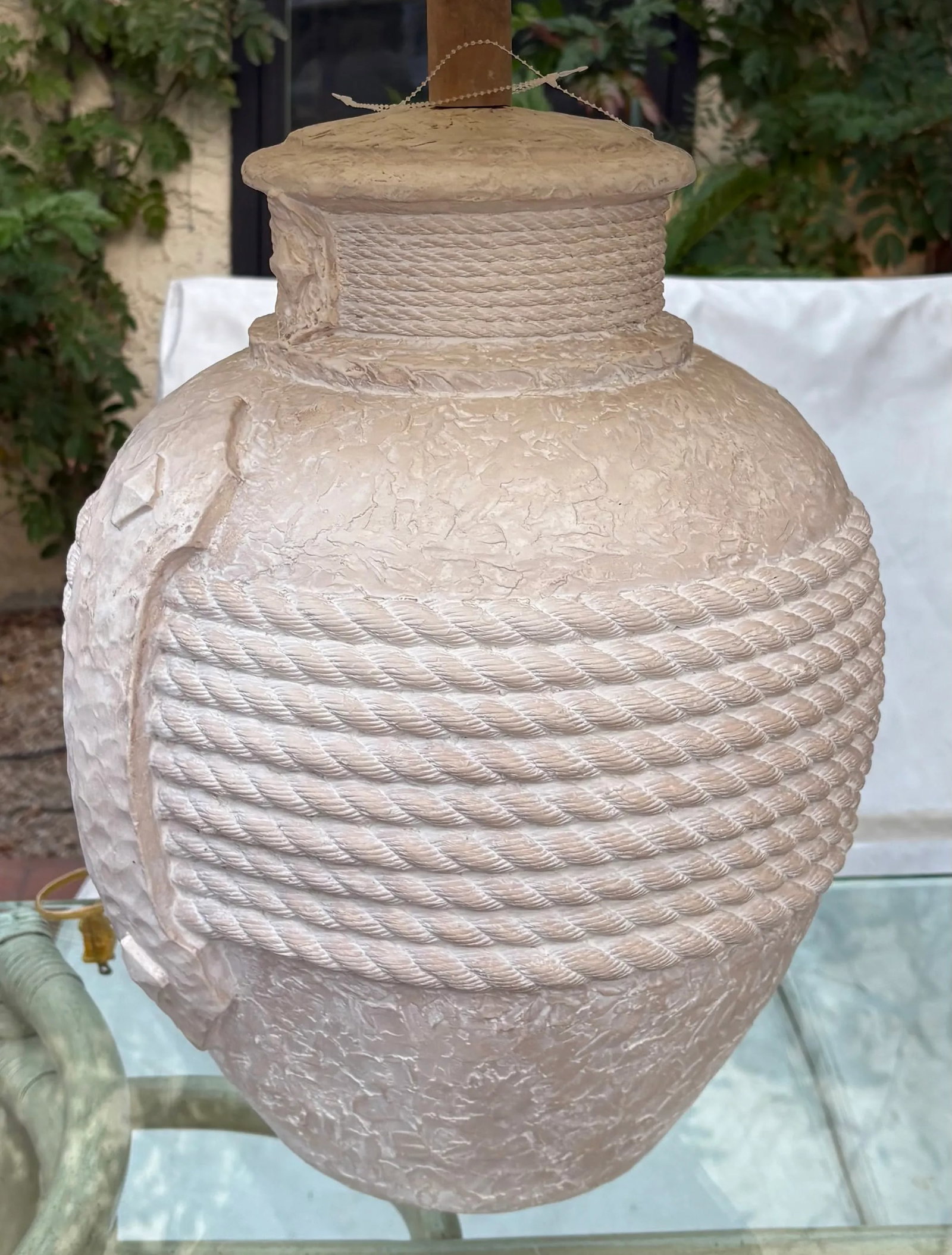 1980's Postmodern Plaster Rope and Handles Table Lamps With Shades, a Pair - 5