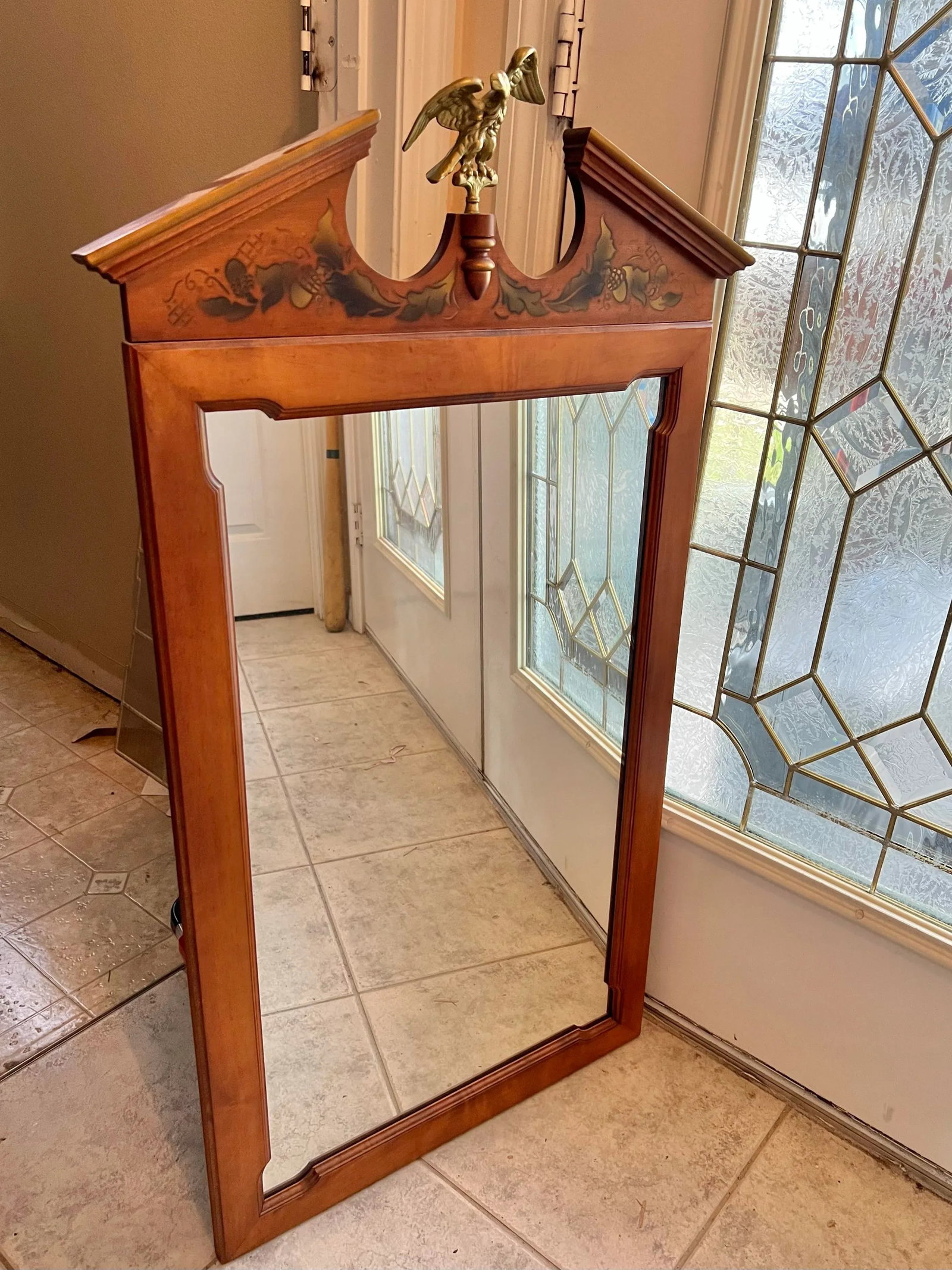 Wood Mirror With Brass American Eagle by Tell City - 5