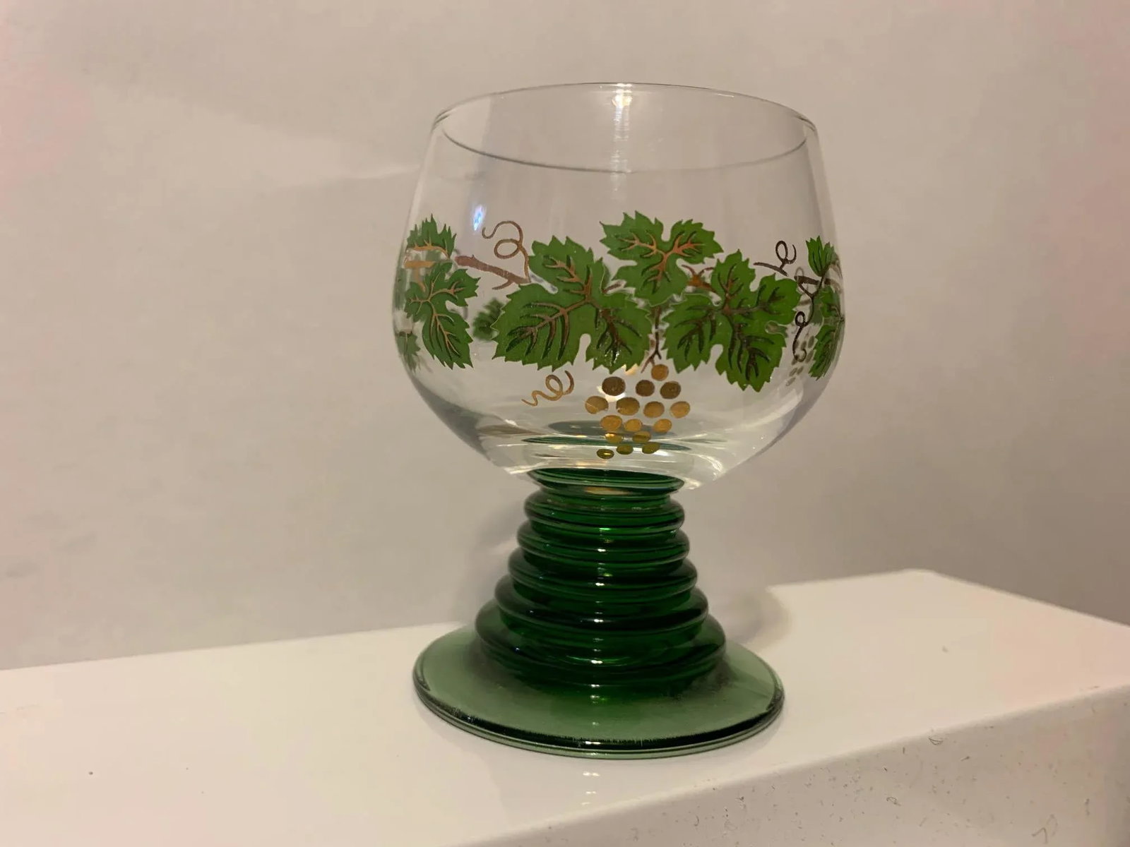 1950s Mid-Century Grape Green Cocktail Glasses With Green Rings Base - Set of 5 Pieces - 3