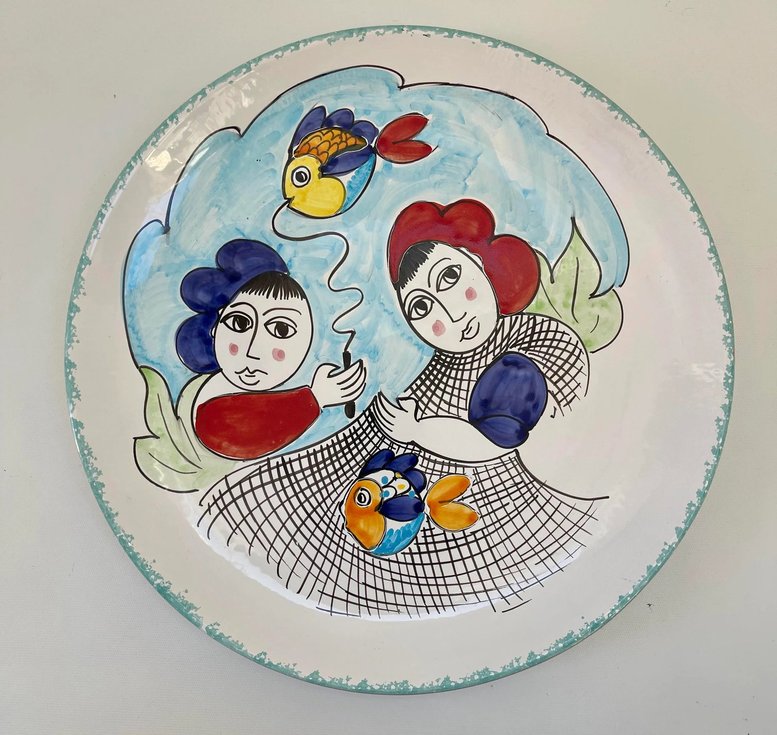 Large Italian Hand-Painted Decorative Hanging Wall Pottery Art Plate - 2