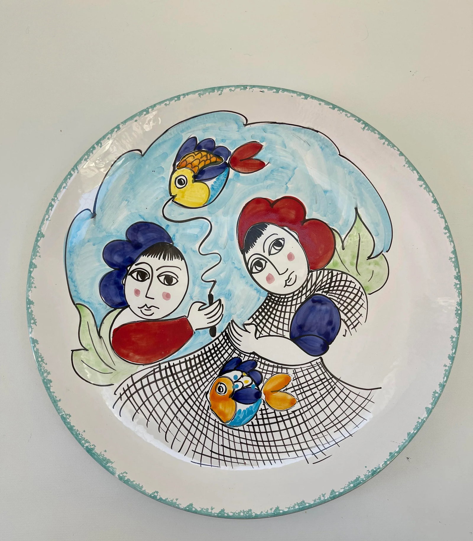 Large Italian Hand-Painted Decorative Hanging Wall Pottery Art Plate - 4