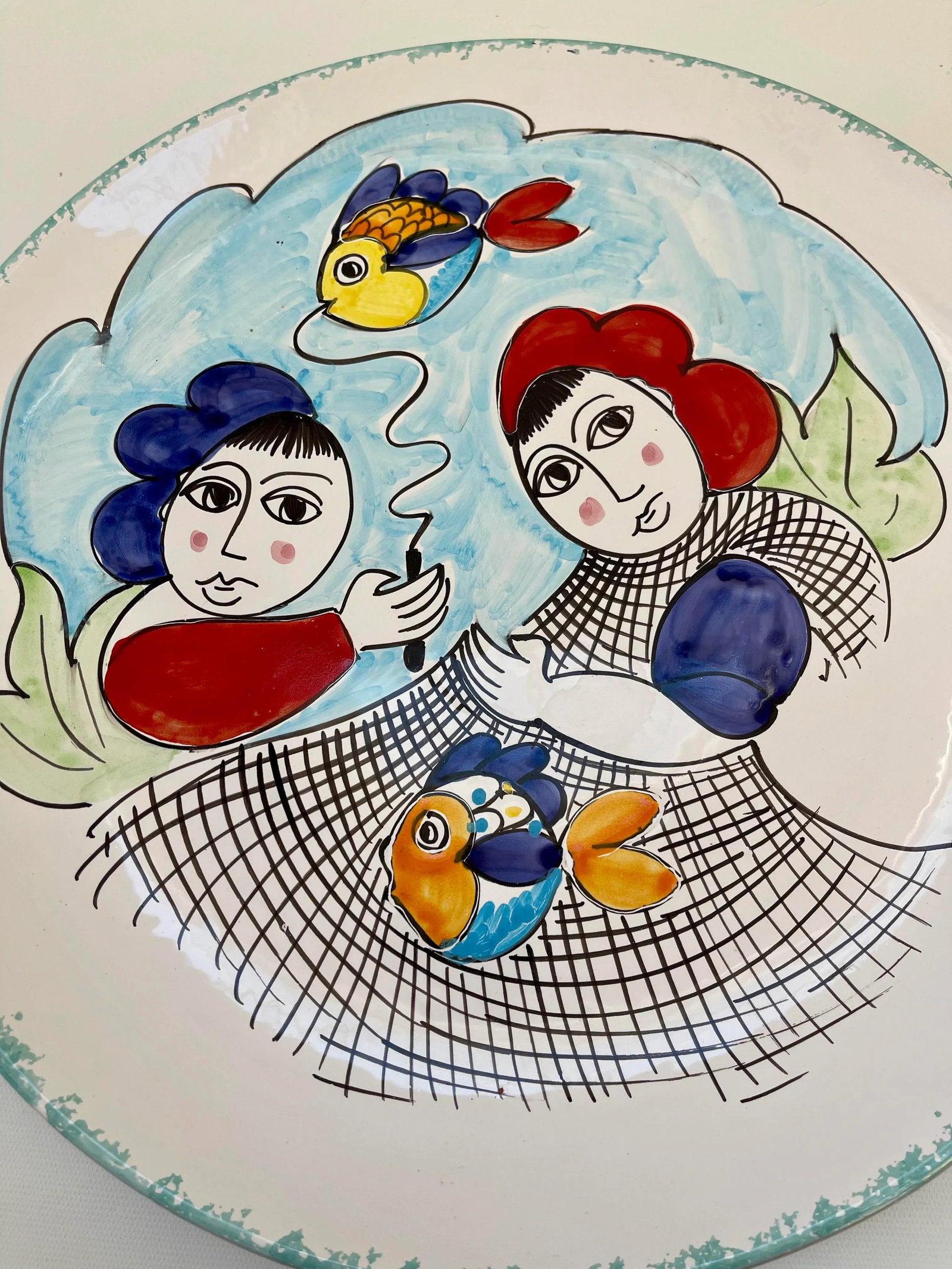 Large Italian Hand-Painted Decorative Hanging Wall Pottery Art Plate - 5