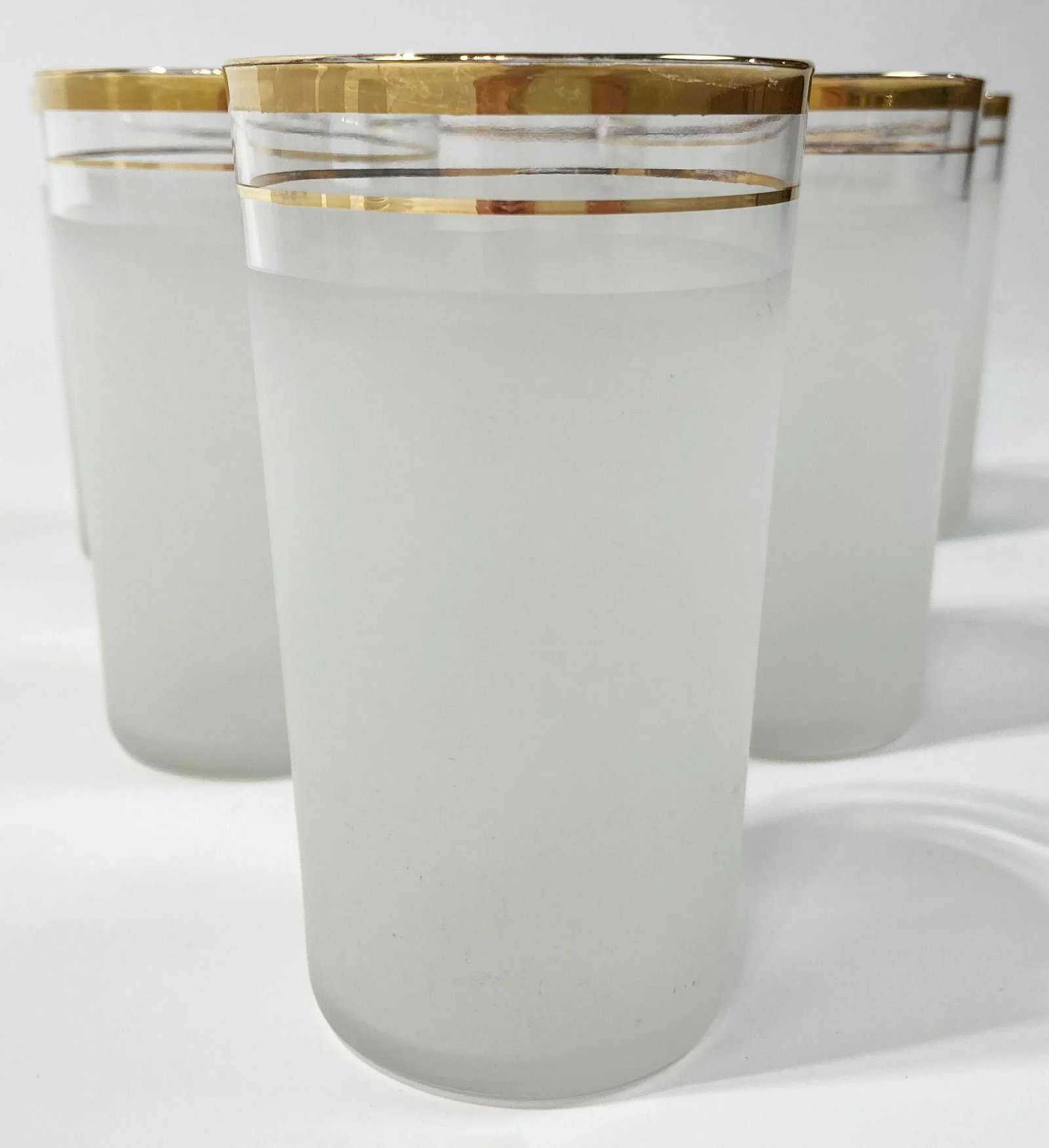 Vintage Etched Glass Gold Rimmed Pitcher and 12 Glasses, Set of 13 - 4