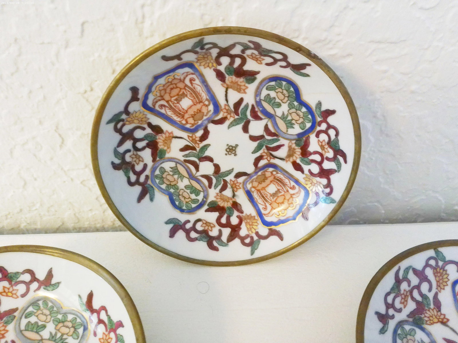 Mid-Century Chinese Brass Encased Porcelain Bowls, Set of 4 - 3