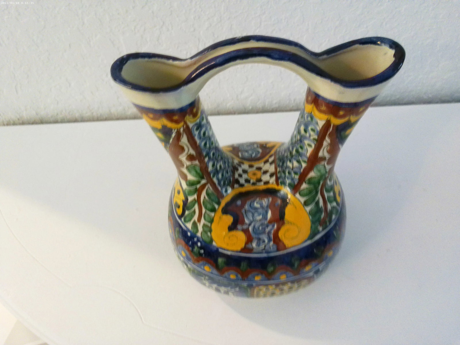 Vintage Large Mexican Talavera Pottery Wedding Vase - 3