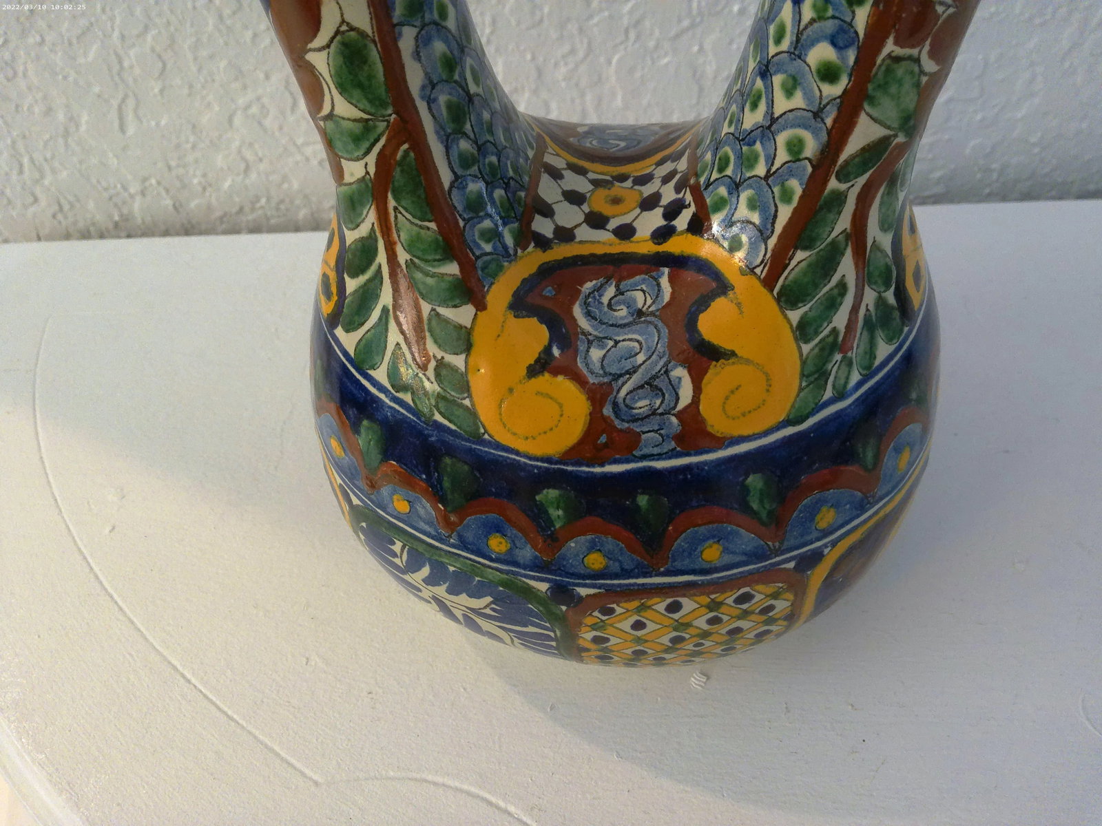 Vintage Large Mexican Talavera Pottery Wedding Vase - 5