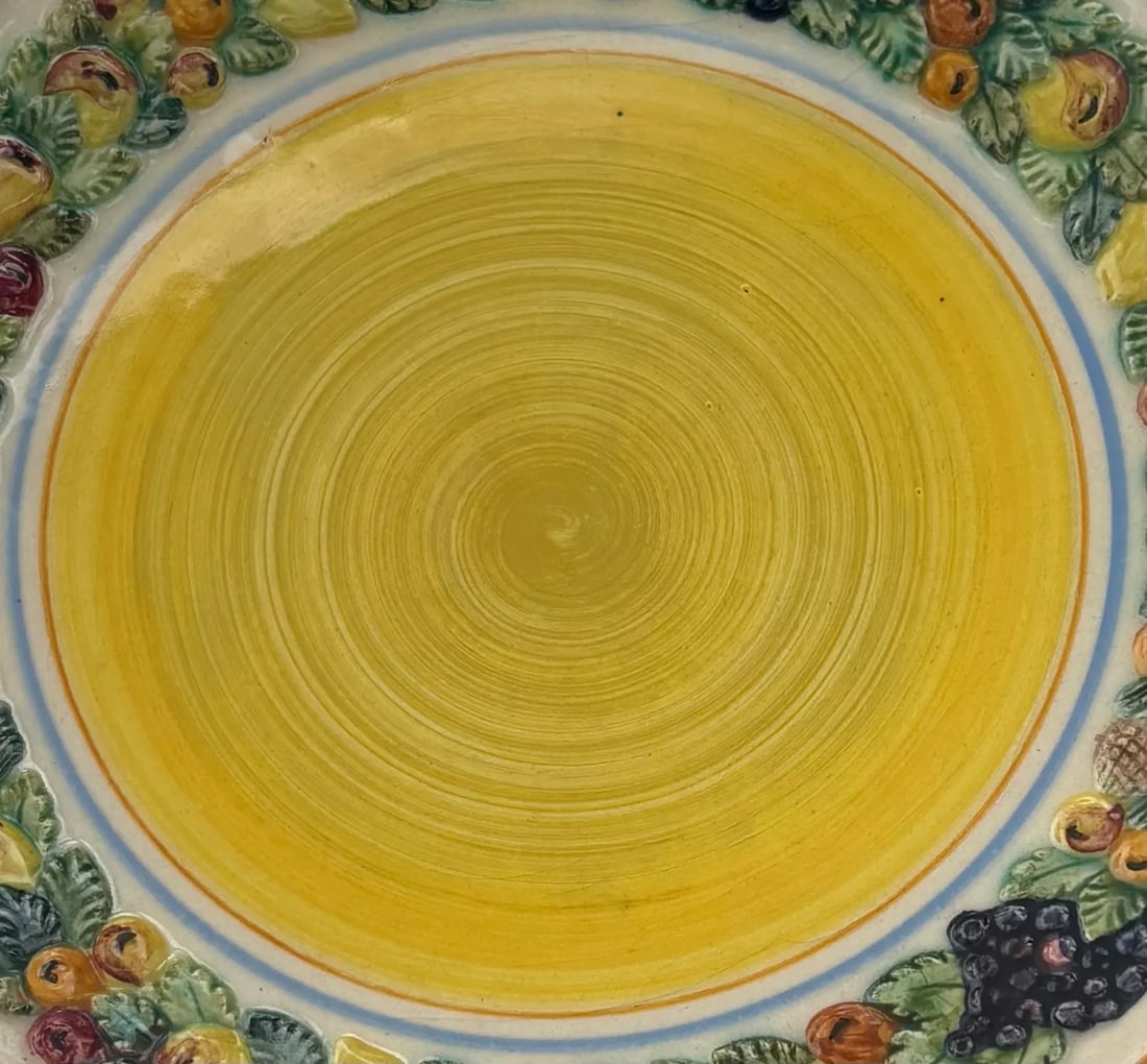 1950's Italian Majolica Fruit Border Yellow Salad Plates in the Style of Dellarobbia- Set of 6 - 7