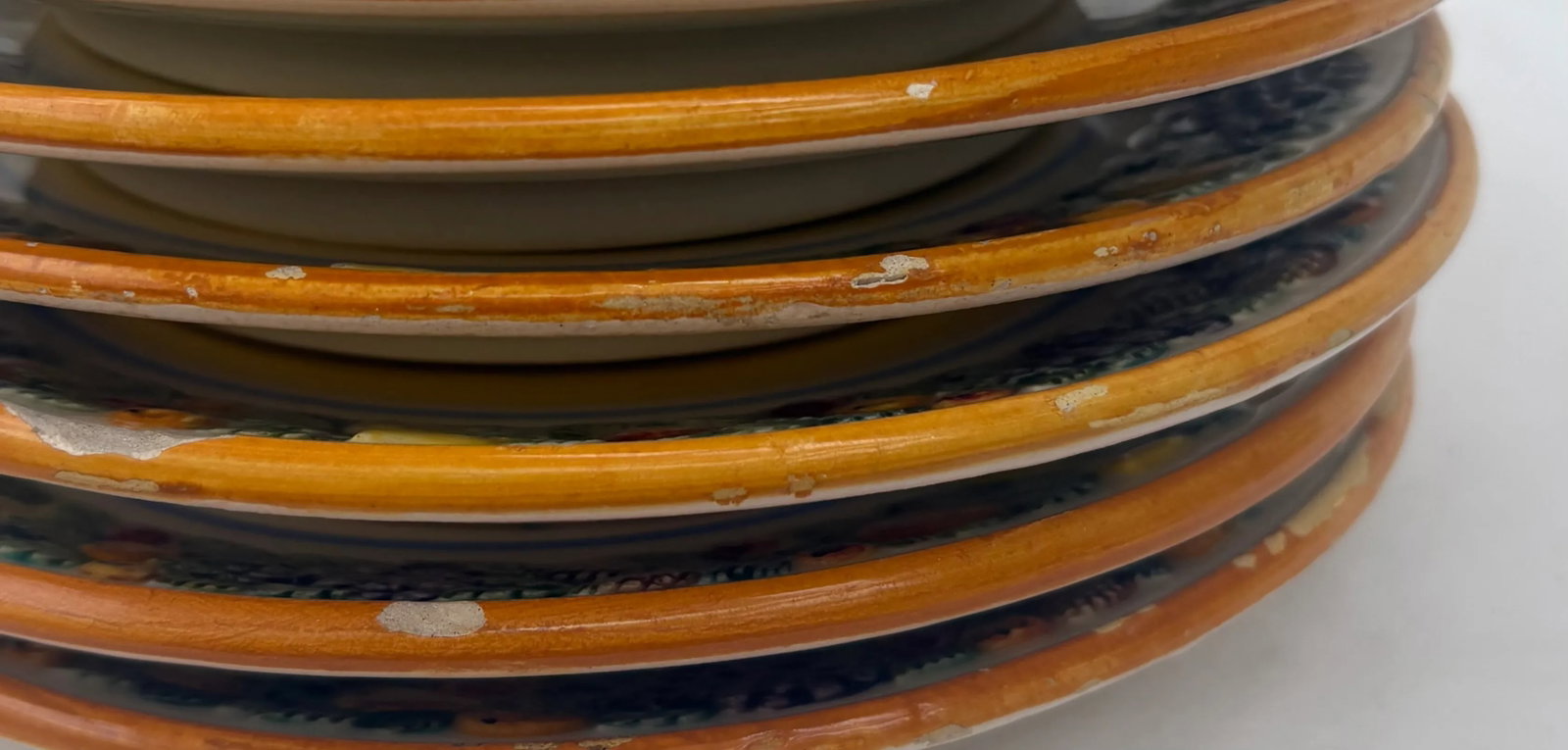1950's Italian Majolica Fruit Border Yellow Salad Plates in the Style of Dellarobbia- Set of 6 - 8