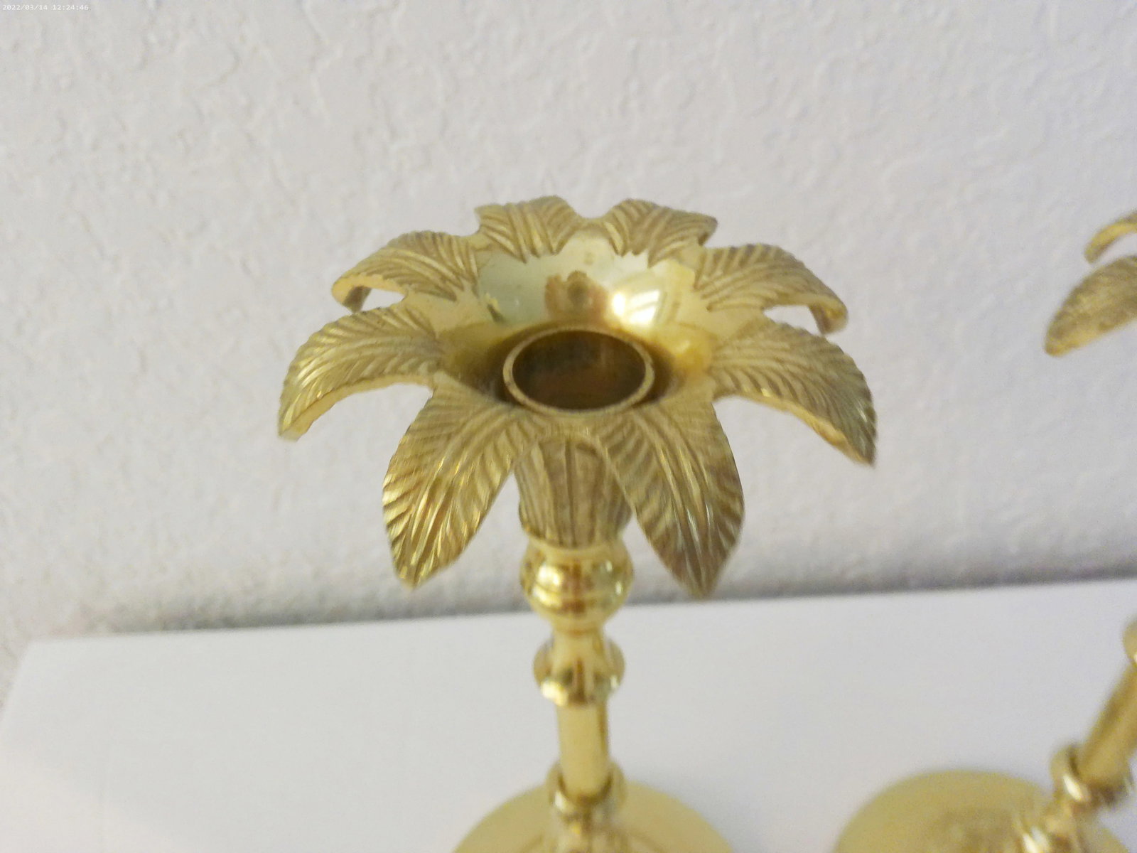 1980s Polished Brass Palm Tree Figural Candle Holders, a Pair - 4