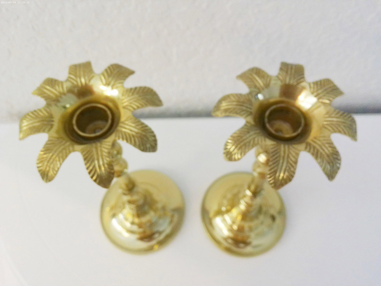 1980s Polished Brass Palm Tree Figural Candle Holders, a Pair - 5