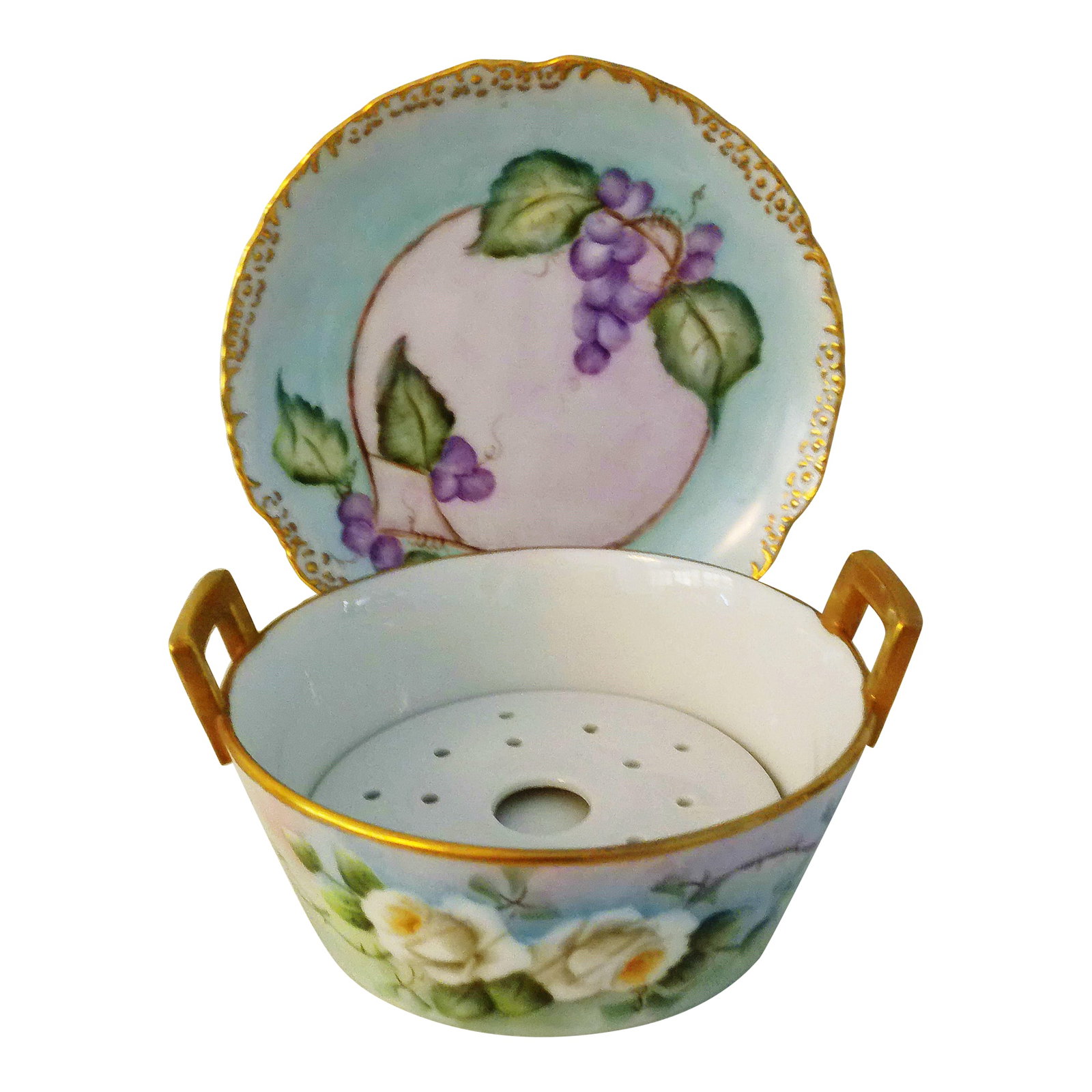 Vintage Porcelain Floral Berry Bowl/Butter Bowl & Underplate (1 of 6)