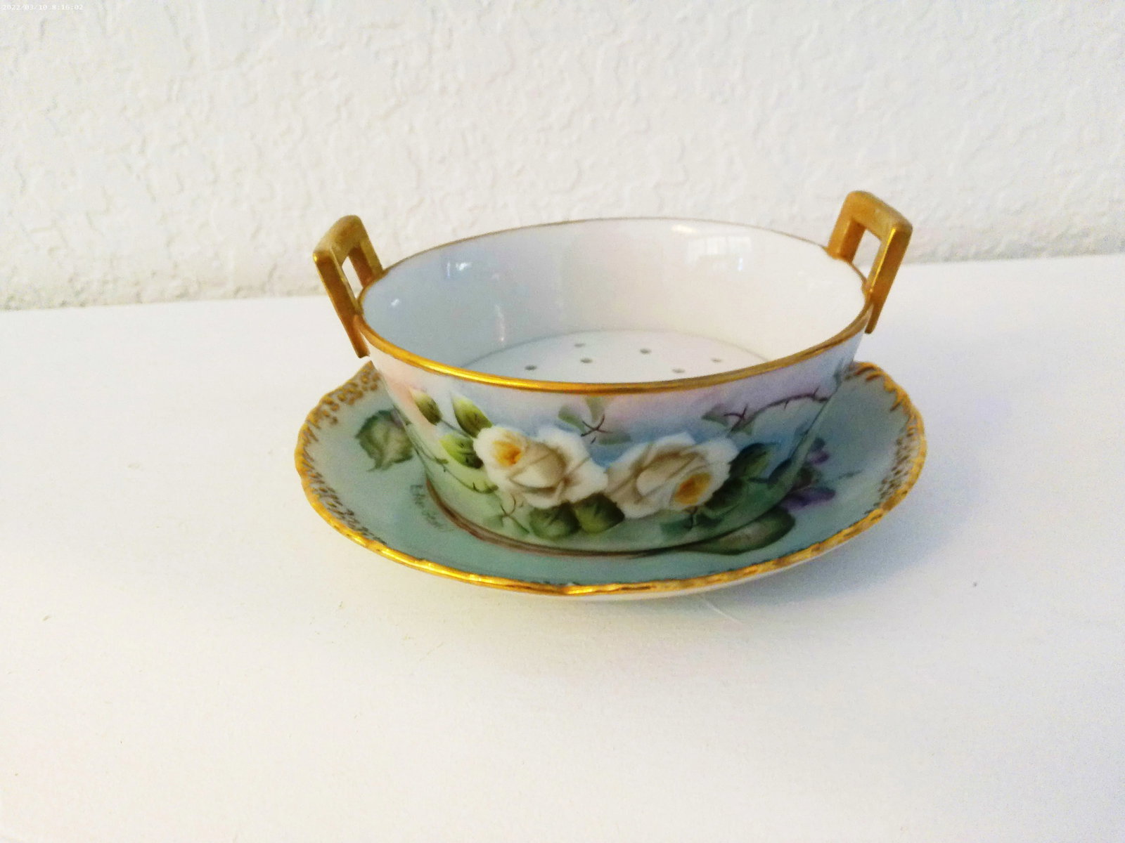 Vintage Porcelain Floral Berry Bowl/Butter Bowl & Underplate - 2