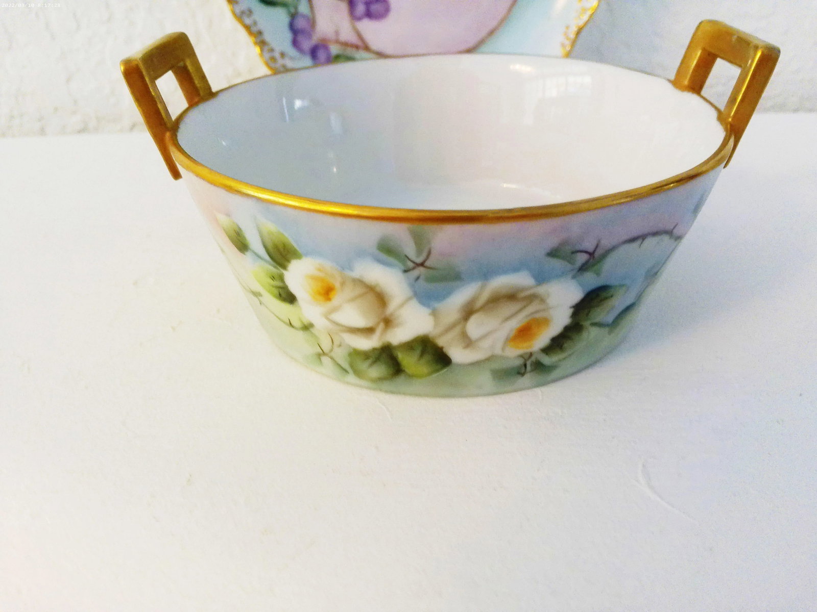 Vintage Porcelain Floral Berry Bowl/Butter Bowl & Underplate - 3