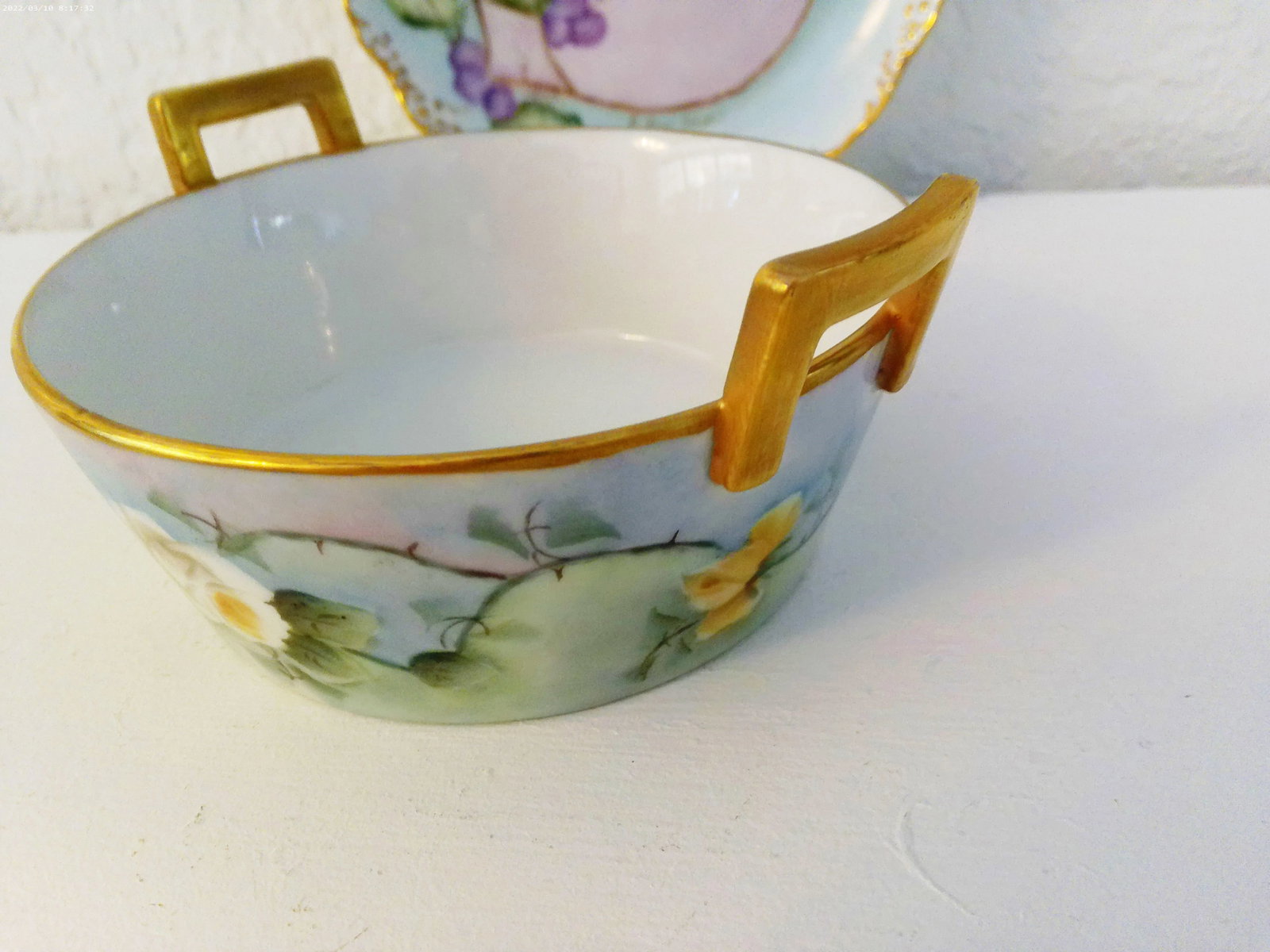 Vintage Porcelain Floral Berry Bowl/Butter Bowl & Underplate - 4