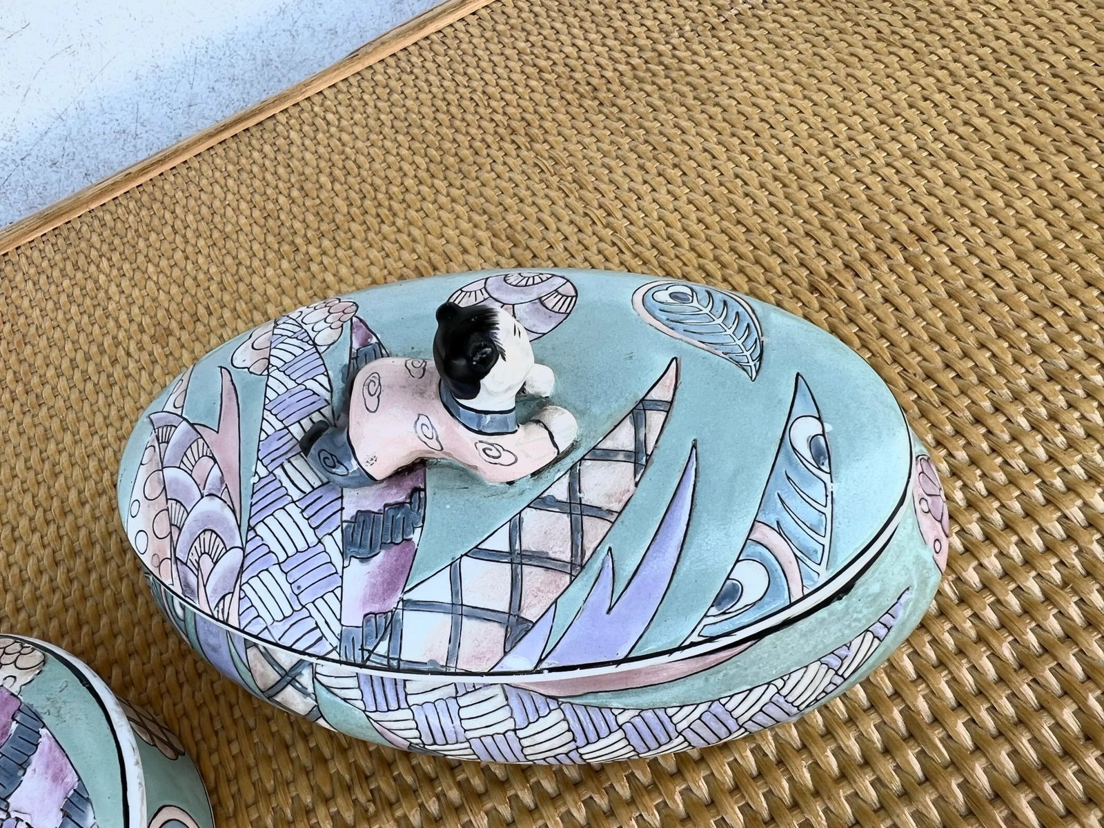 Vintage Asian Cloisino Turquoise Ceramic Boxes - Set of 2 - 5