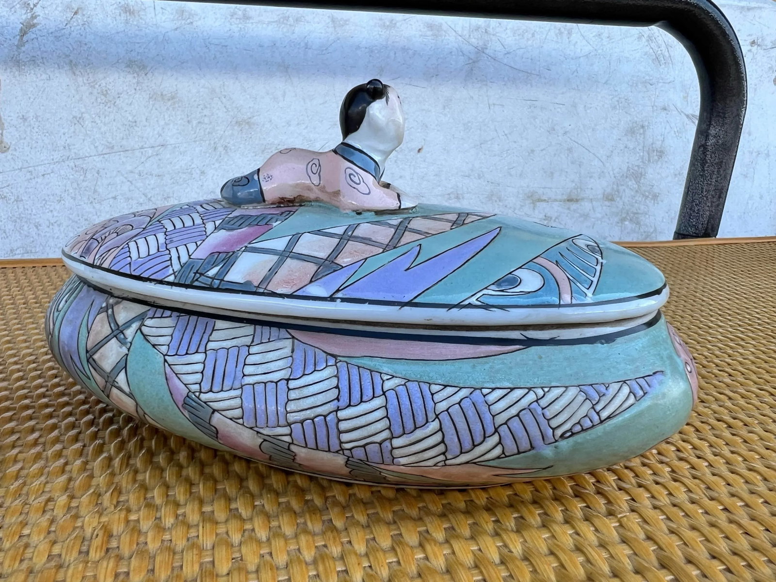 Vintage Asian Cloisino Turquoise Ceramic Boxes - Set of 2 - 6