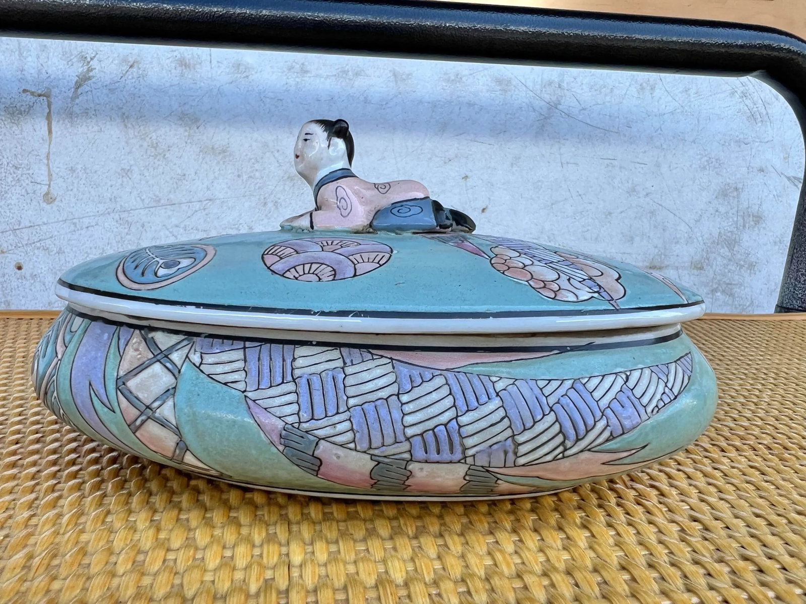 Vintage Asian Cloisino Turquoise Ceramic Boxes - Set of 2 - 7