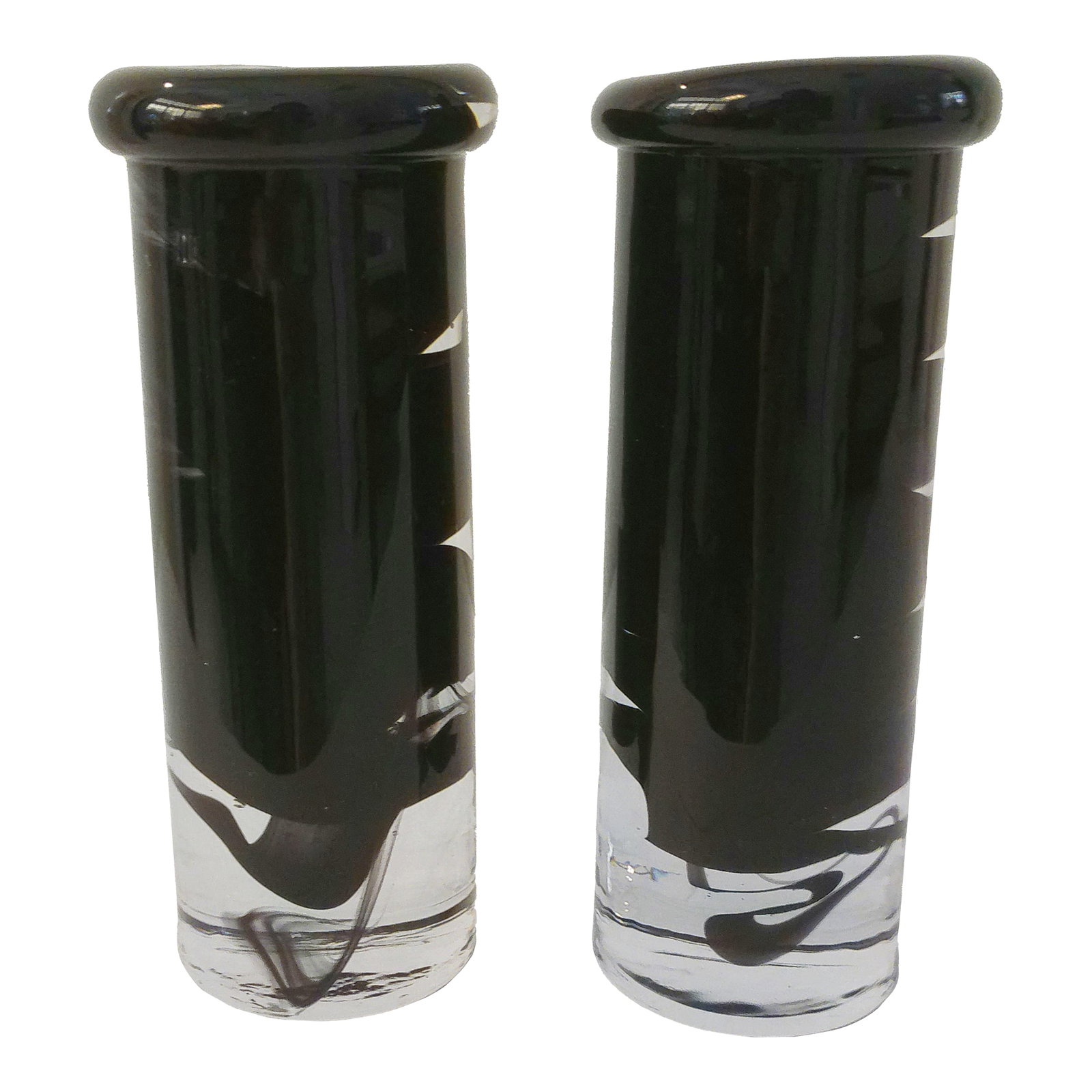 Vintage Kosta Boda Sweden Black Swirl Crystal Candle Holders, a Pair (1 of 4)