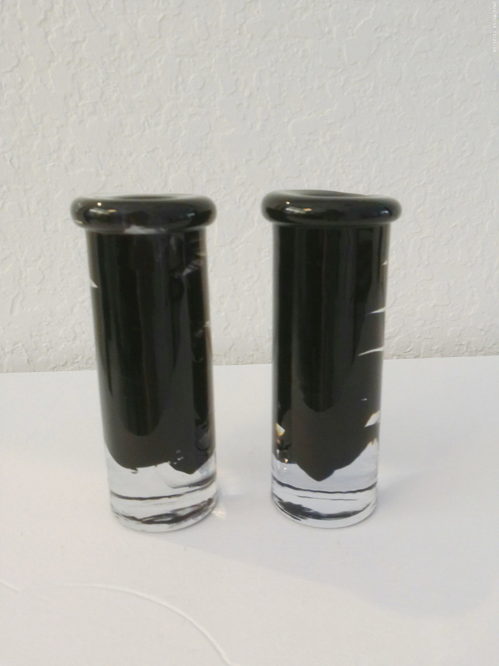 Vintage Kosta Boda Sweden Black Swirl Crystal Candle Holders, a Pair - 2