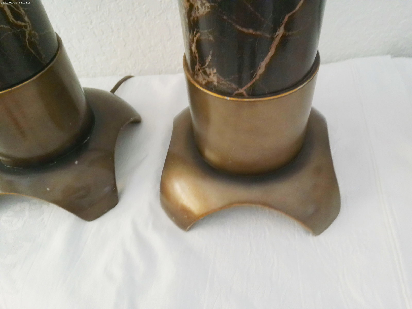 Vintage Black & Gold Faux Marble Cylinder Lamps, a Pair - 2