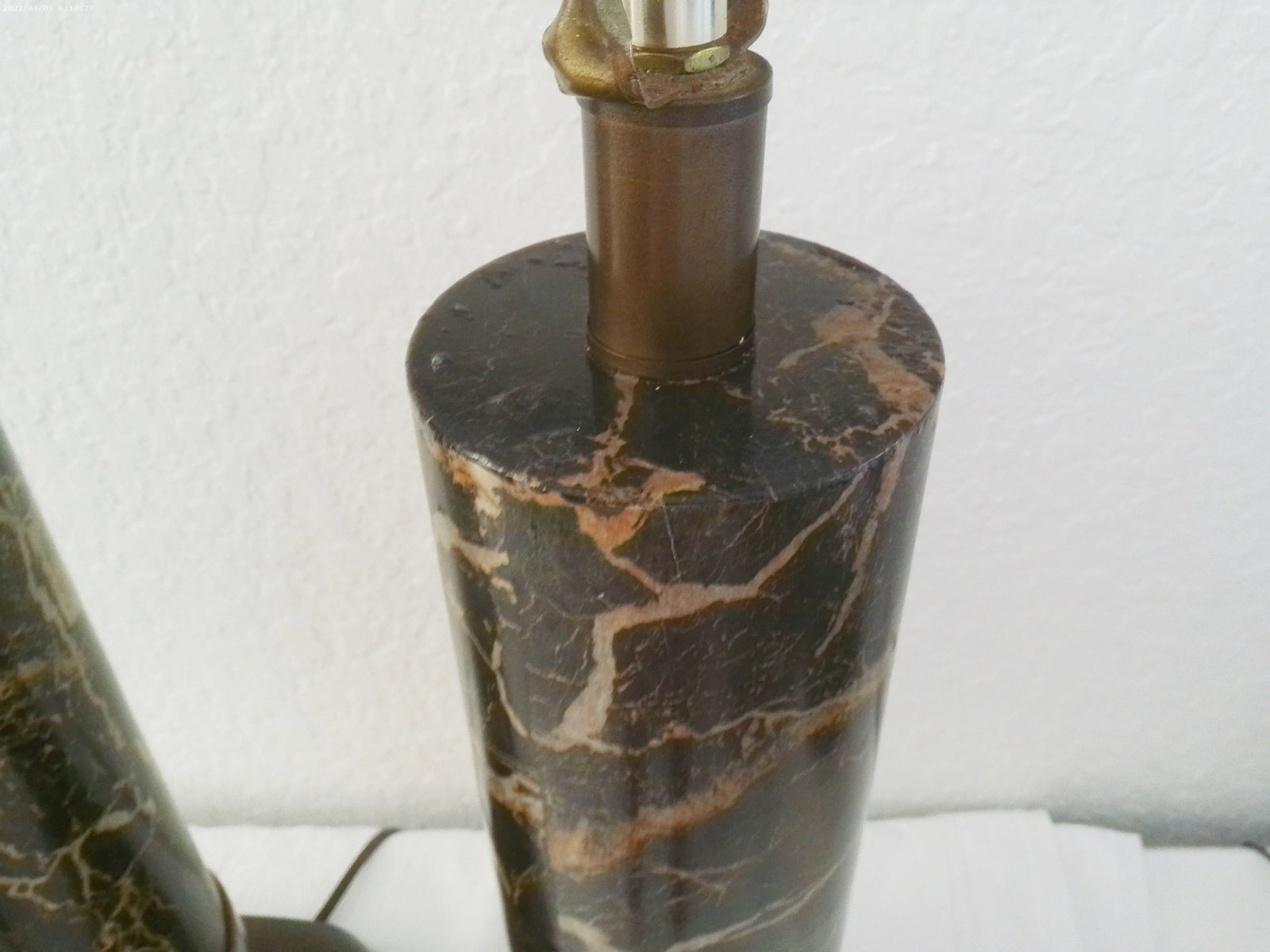 Vintage Black & Gold Faux Marble Cylinder Lamps, a Pair - 4