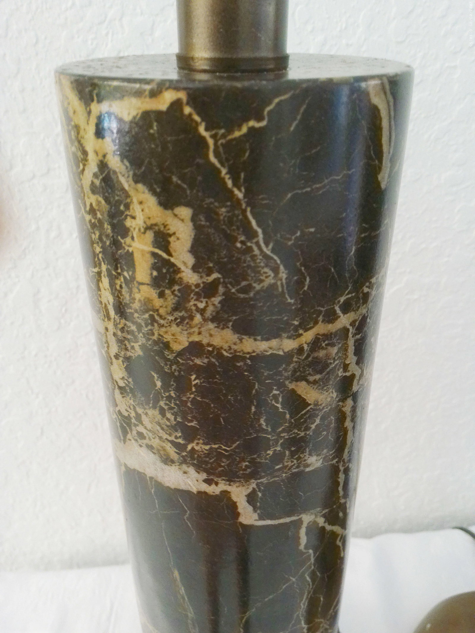 Vintage Black & Gold Faux Marble Cylinder Lamps, a Pair - 5