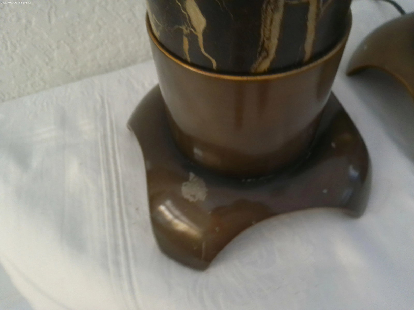 Vintage Black & Gold Faux Marble Cylinder Lamps, a Pair - 6