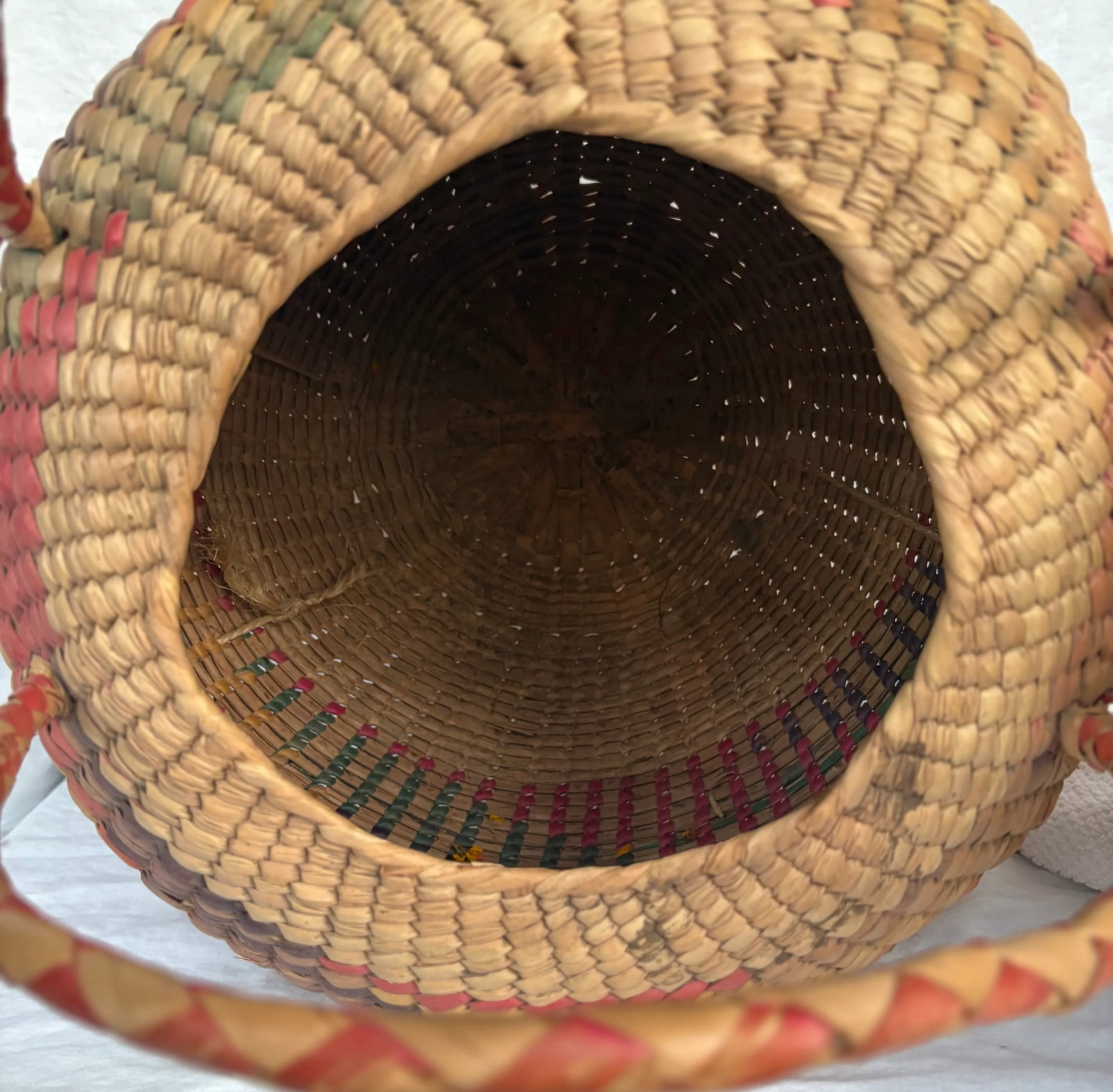 Late 20th Century Vintage Mexican Folk Art Woven Palm Baskets With Handles, Set of 2 - 7