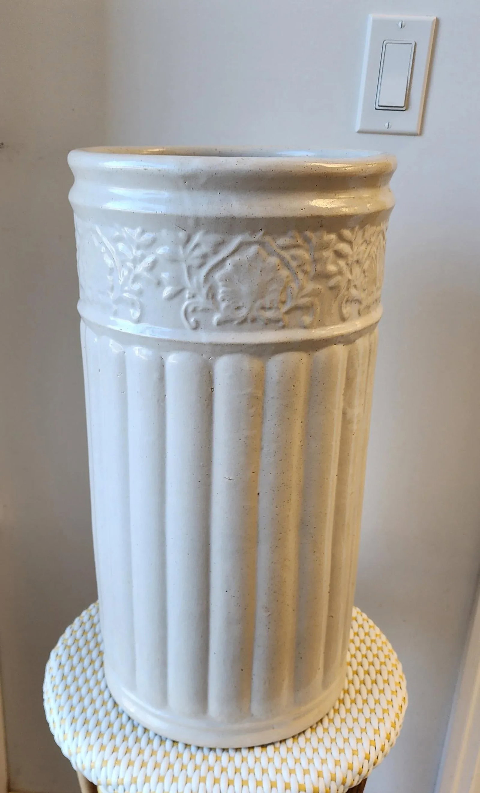 Antique White Umbrella Stand in Glazed Pottery/Earthenware - 3