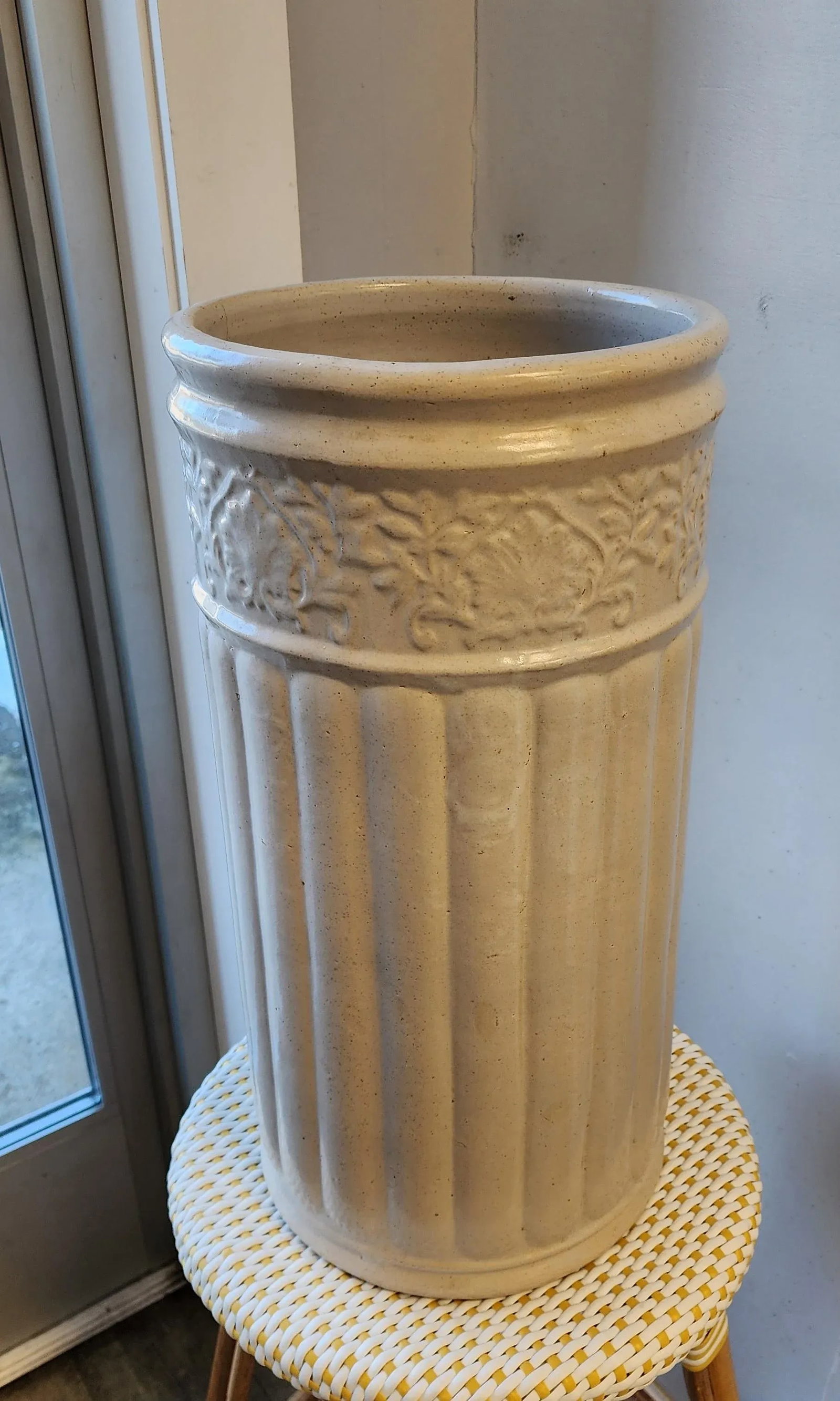 Antique White Umbrella Stand in Glazed Pottery/Earthenware - 4
