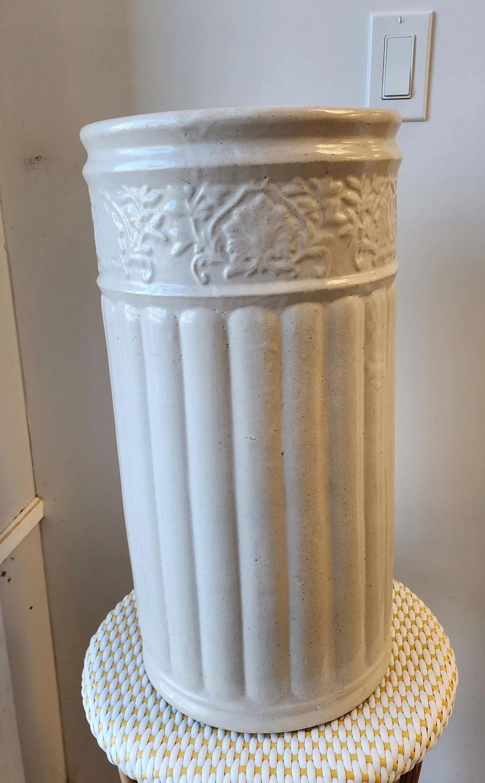 Antique White Umbrella Stand in Glazed Pottery/Earthenware - 5