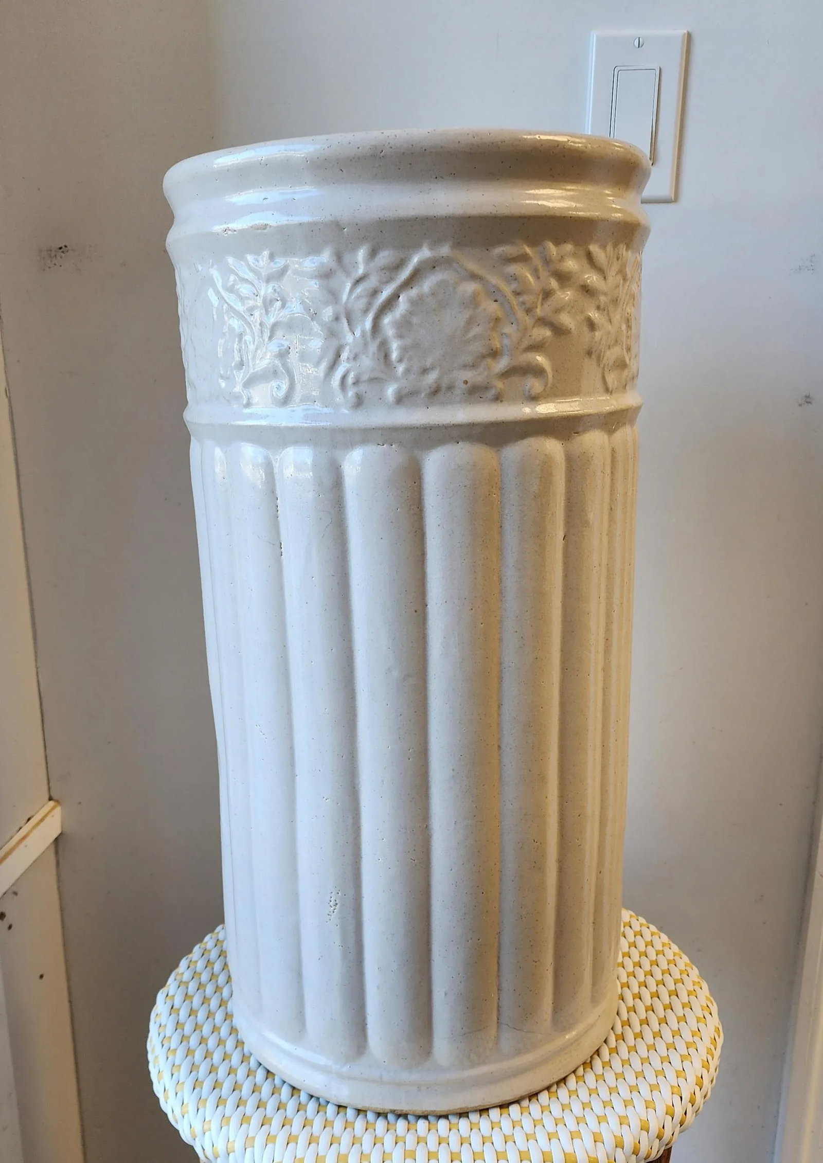 Antique White Umbrella Stand in Glazed Pottery/Earthenware - 6