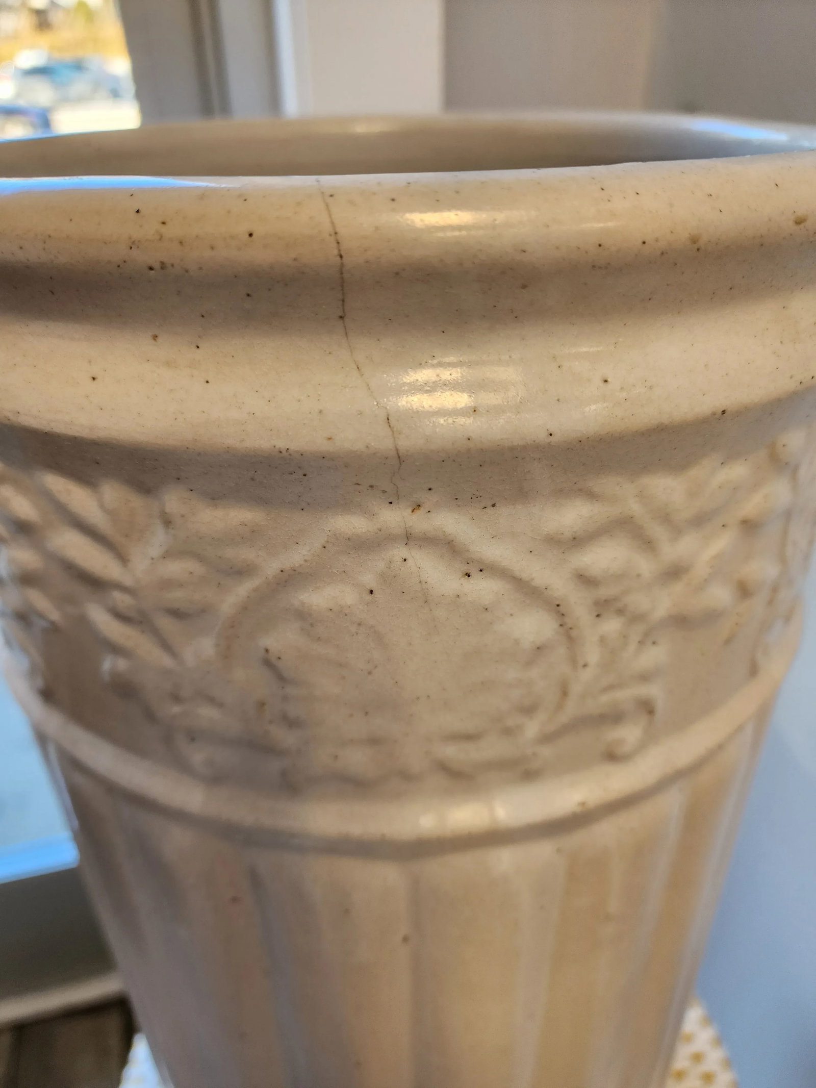 Antique White Umbrella Stand in Glazed Pottery/Earthenware - 9