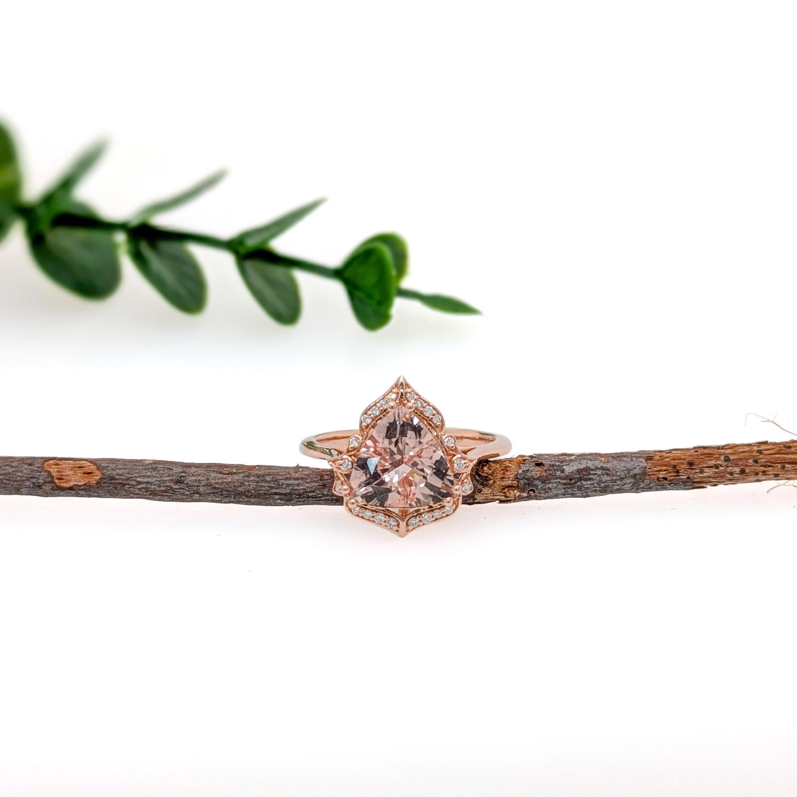 2 Carat Morganite Ring W Earth Mined Diamonds in Solid 14k Gold | Tr 9mm, Size 6.75 - 3
