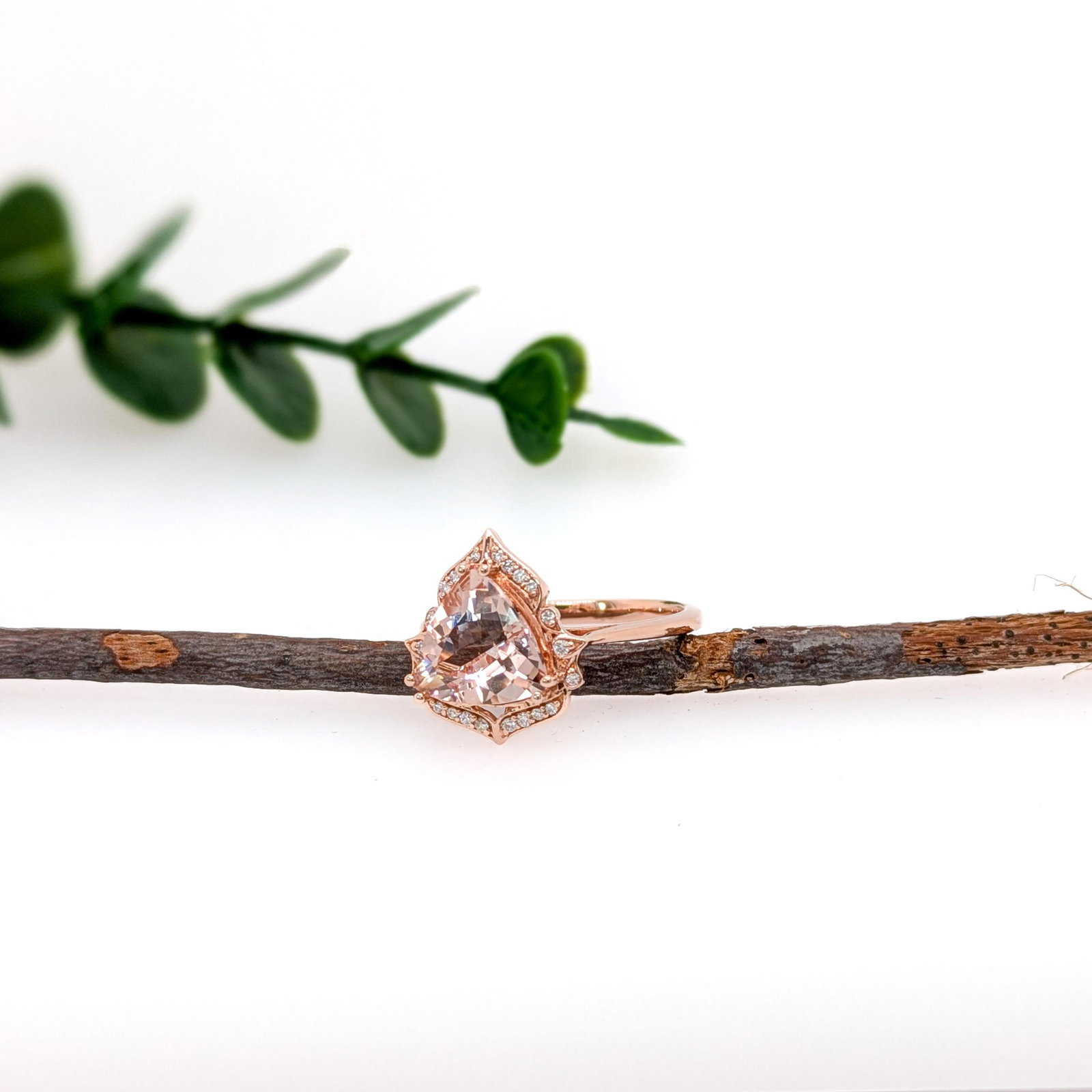 2 Carat Morganite Ring W Earth Mined Diamonds in Solid 14k Gold | Tr 9mm, Size 6.75 - 4