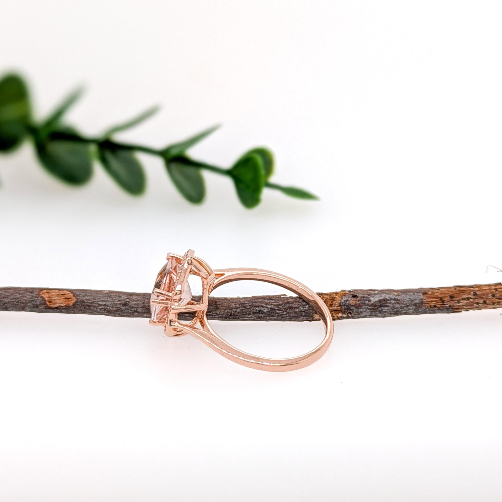 2 Carat Morganite Ring W Earth Mined Diamonds in Solid 14k Gold | Tr 9mm, Size 6.75 - 6