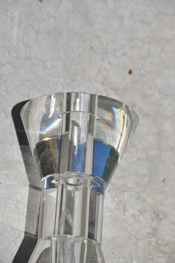 Pair of Large and Heavy Italian Solid Clear Crystal Candlesticks With Etched Art - 12