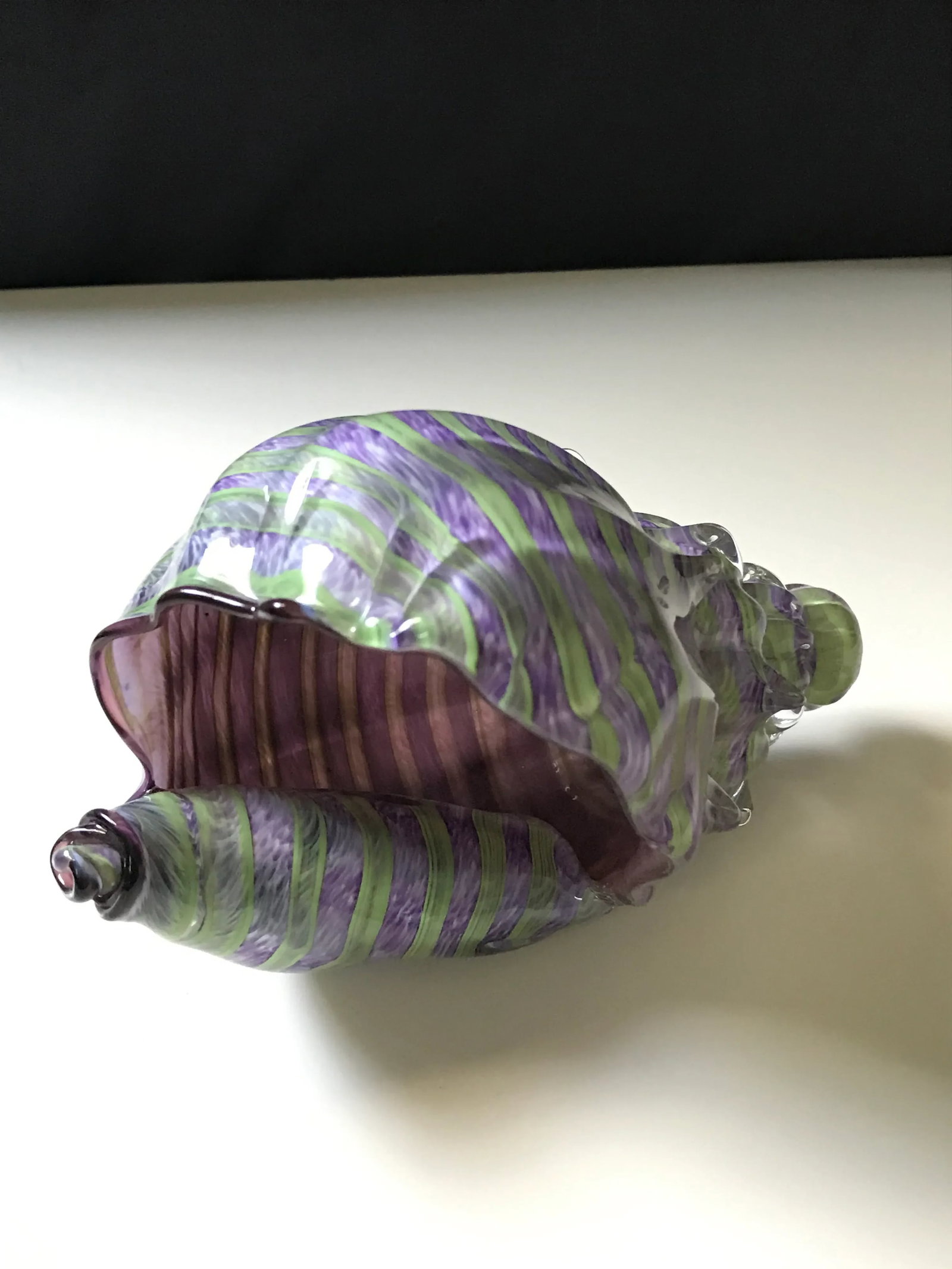 Handmade and Signed Glass Conch Seashell in Purple and Green - 2