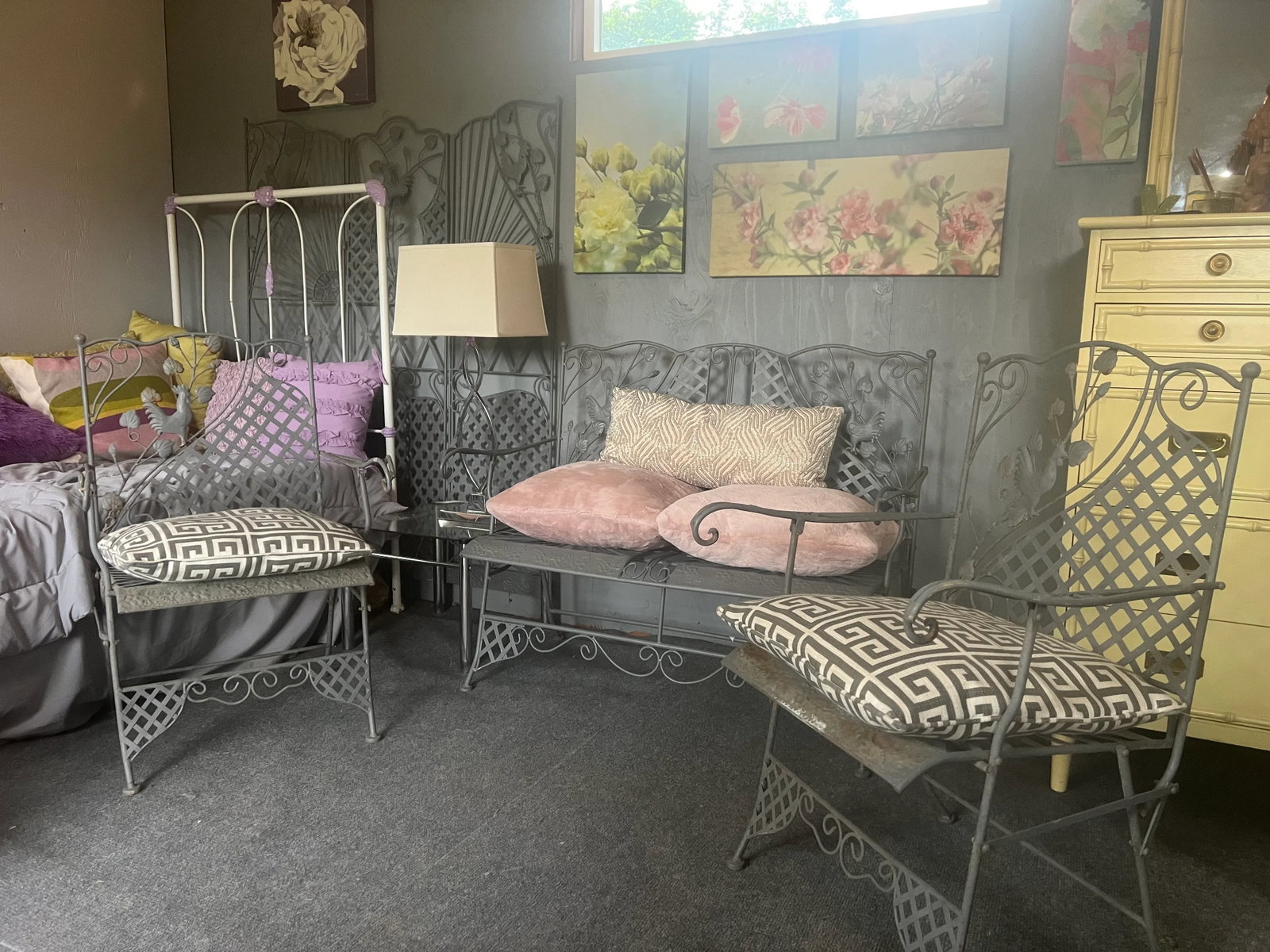 1990s Wrought Iron Rooster Motif Settee, Chairs and Screen, 4 Pieces - 10