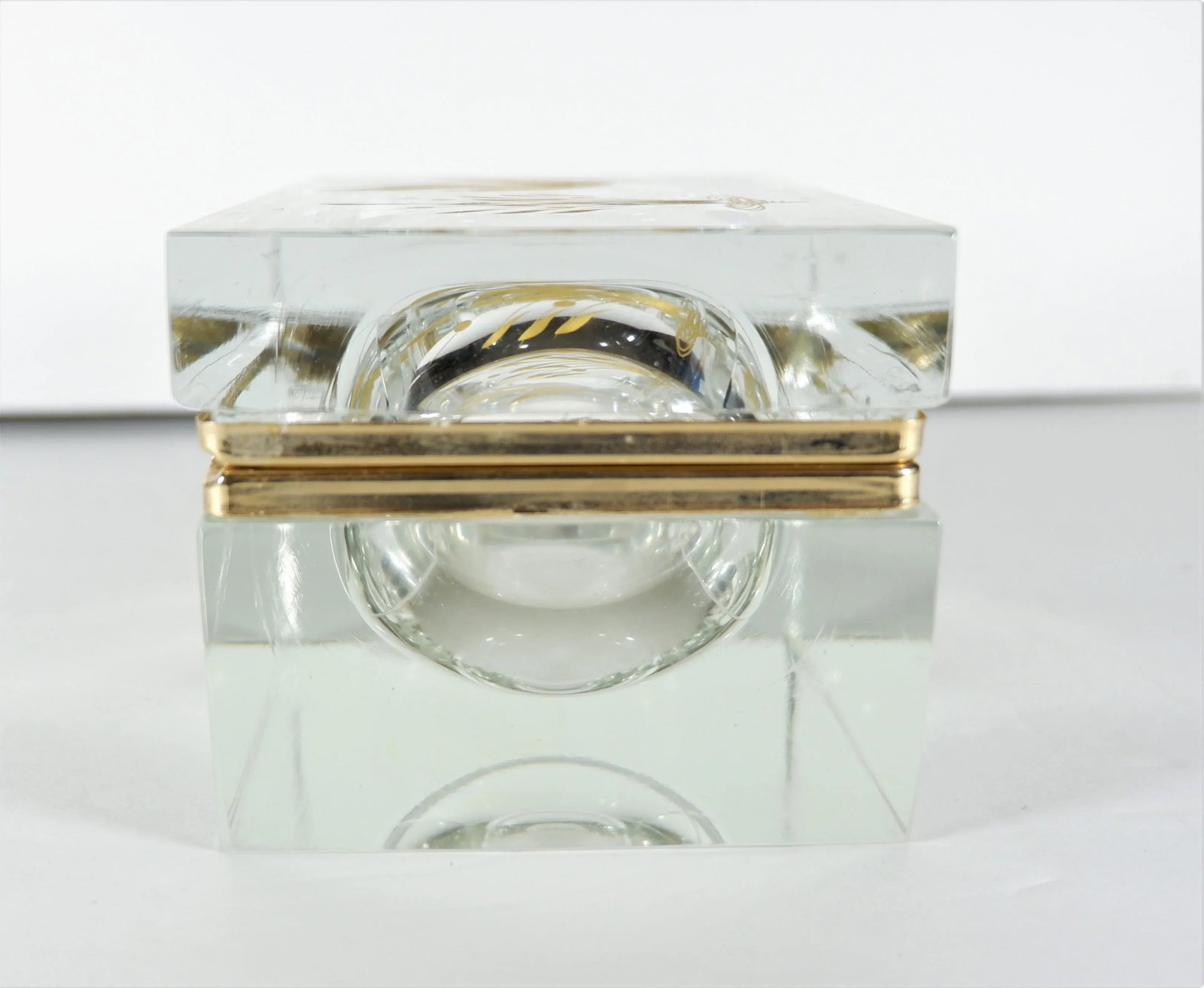 Vintage Etched Gold Glass Murano Box Bird & Plant - 5