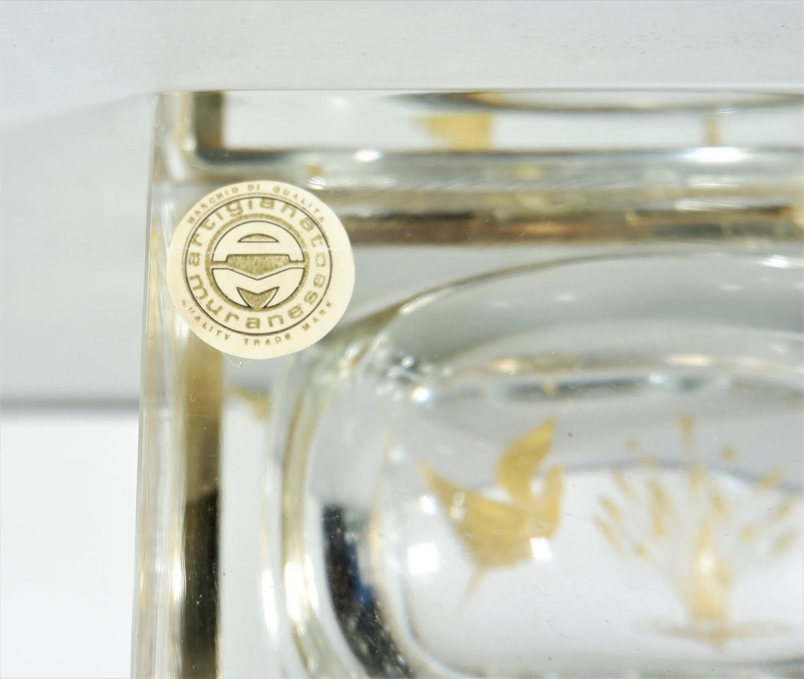 Vintage Etched Gold Glass Murano Box Bird & Plant - 7