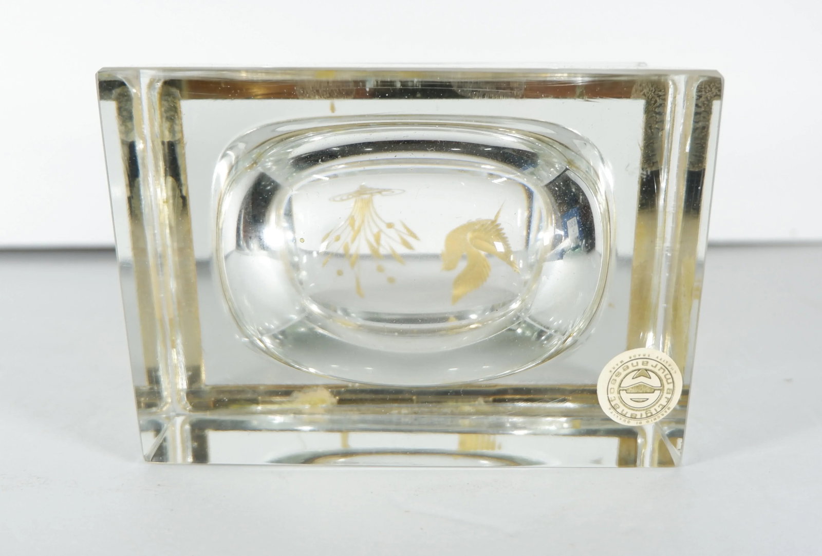 Vintage Etched Gold Glass Murano Box Bird & Plant - 8