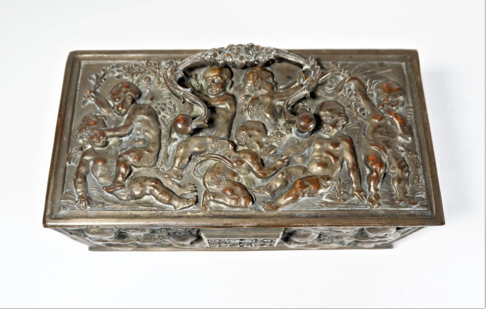 Antique 1800's Bronze Christian Casket Repose Cherubs - 2