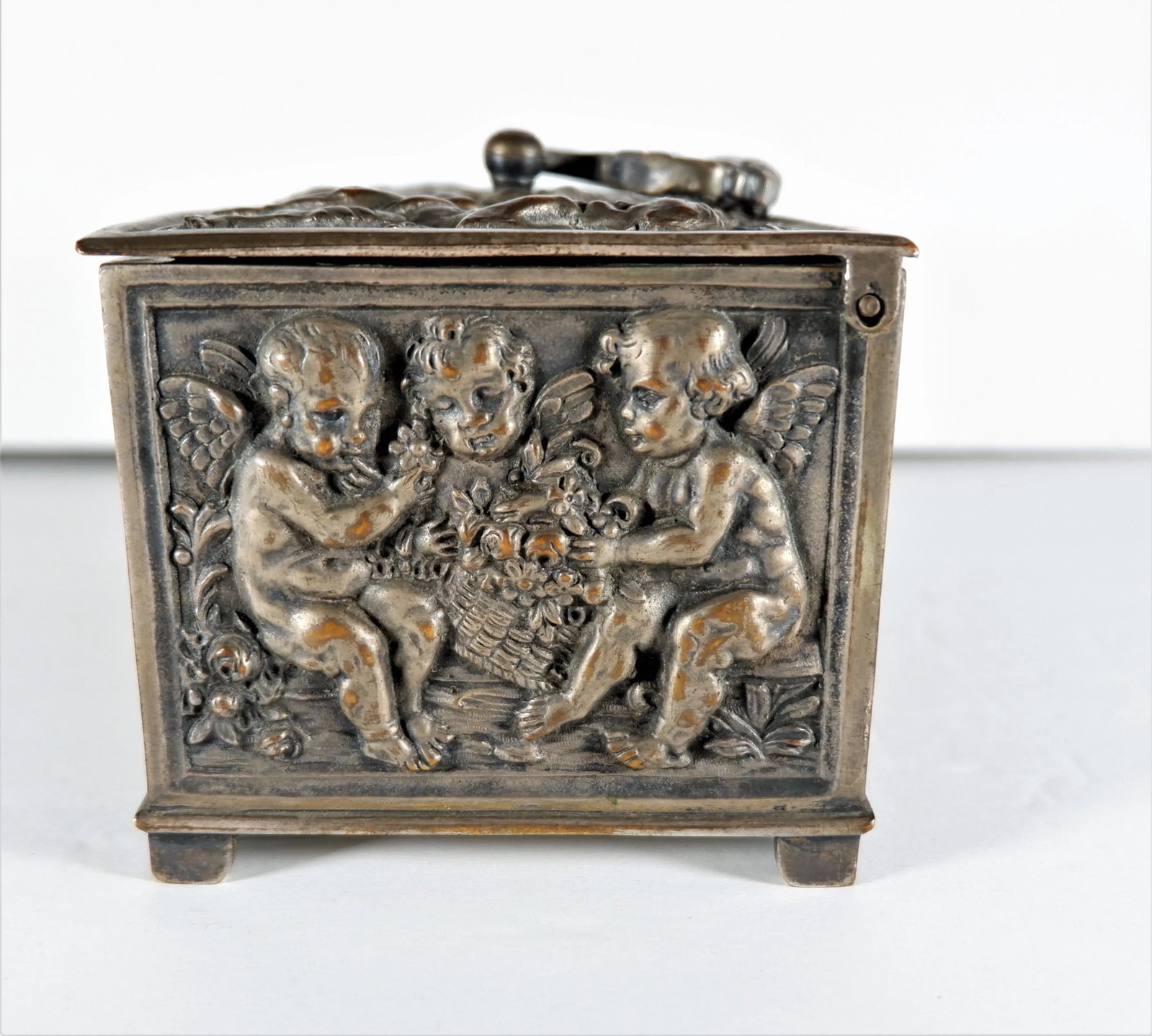 Antique 1800's Bronze Christian Casket Repose Cherubs - 3