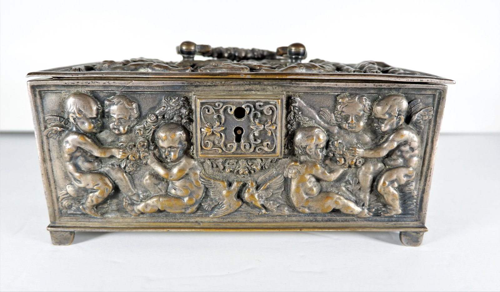 Antique 1800's Bronze Christian Casket Repose Cherubs - 4