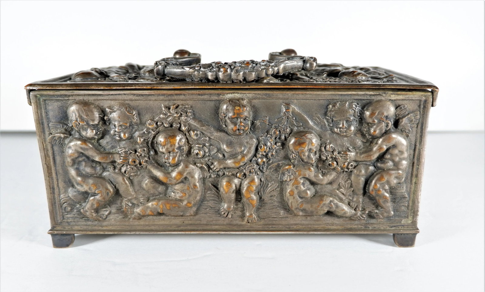 Antique 1800's Bronze Christian Casket Repose Cherubs - 5