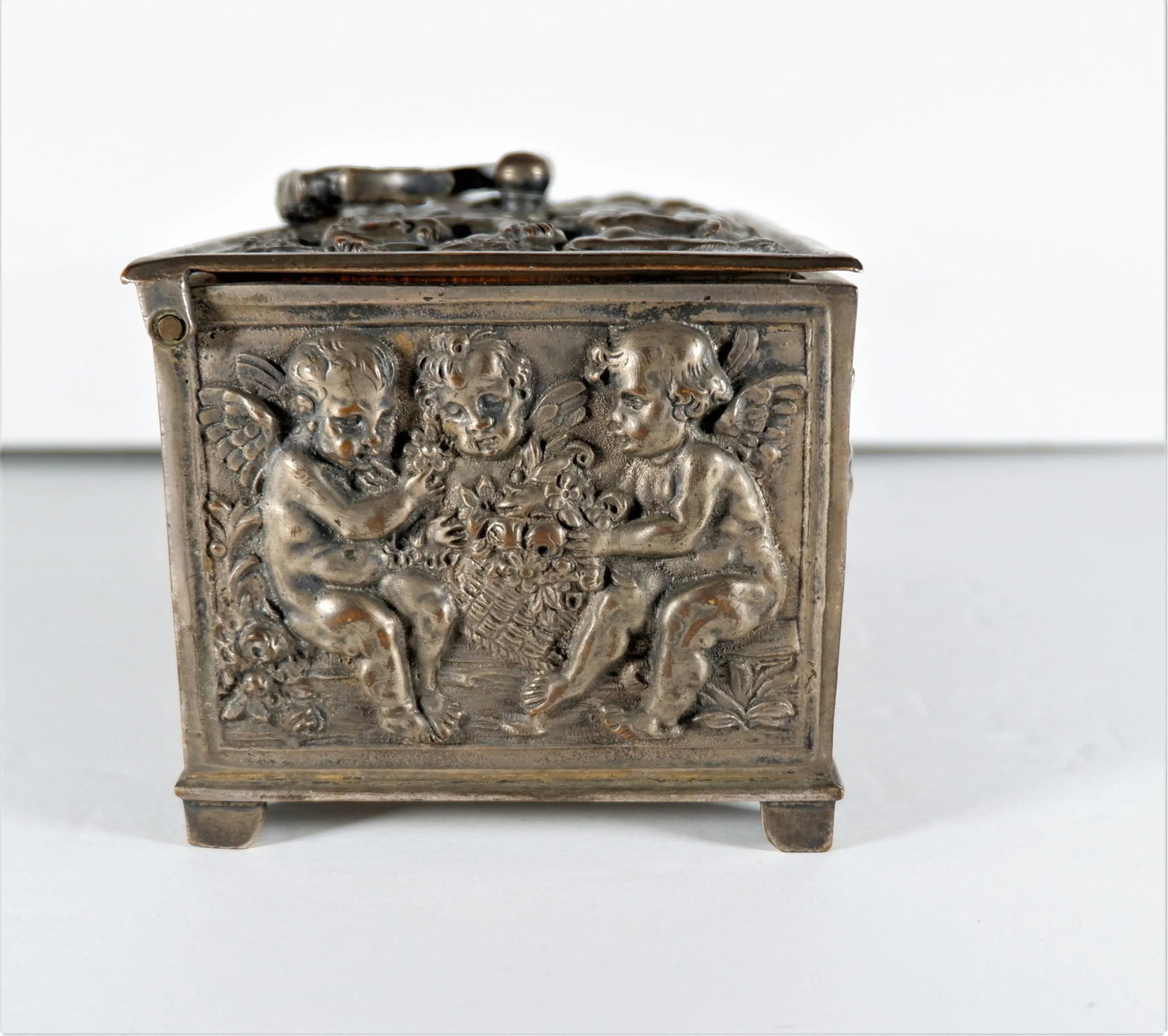 Antique 1800's Bronze Christian Casket Repose Cherubs - 6