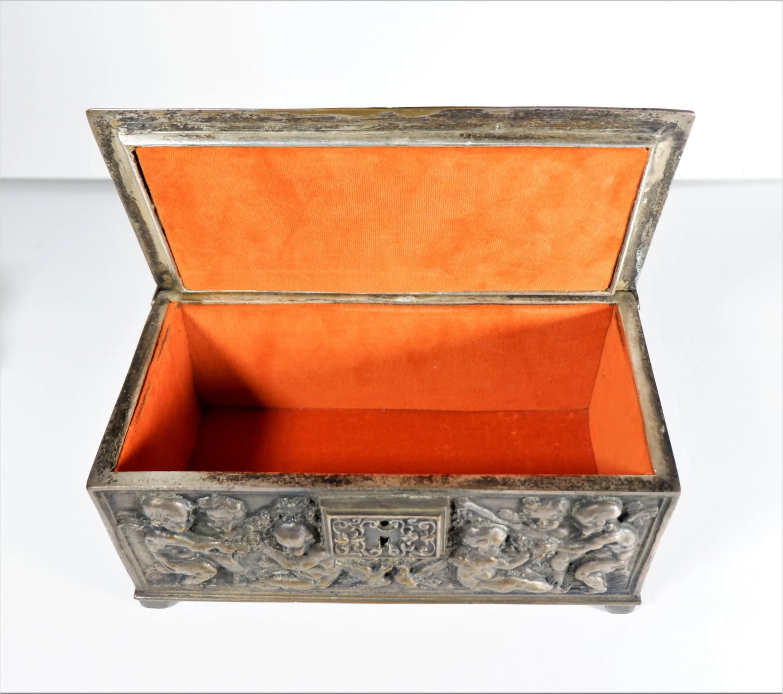 Antique 1800's Bronze Christian Casket Repose Cherubs - 8