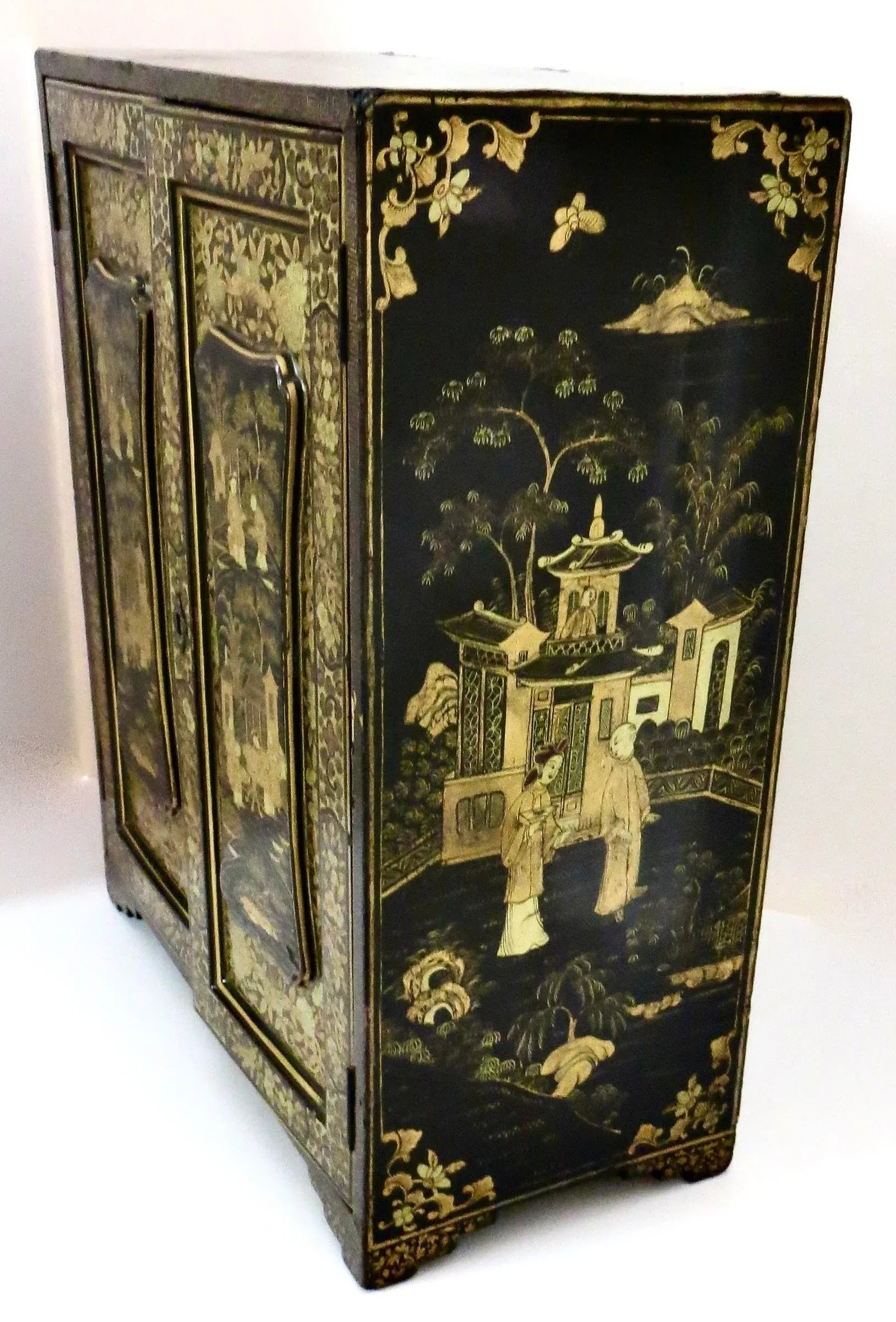 19th Century Chinese Export Table Top Black Lacquer Jewelry/Valuables Cabinet - 3