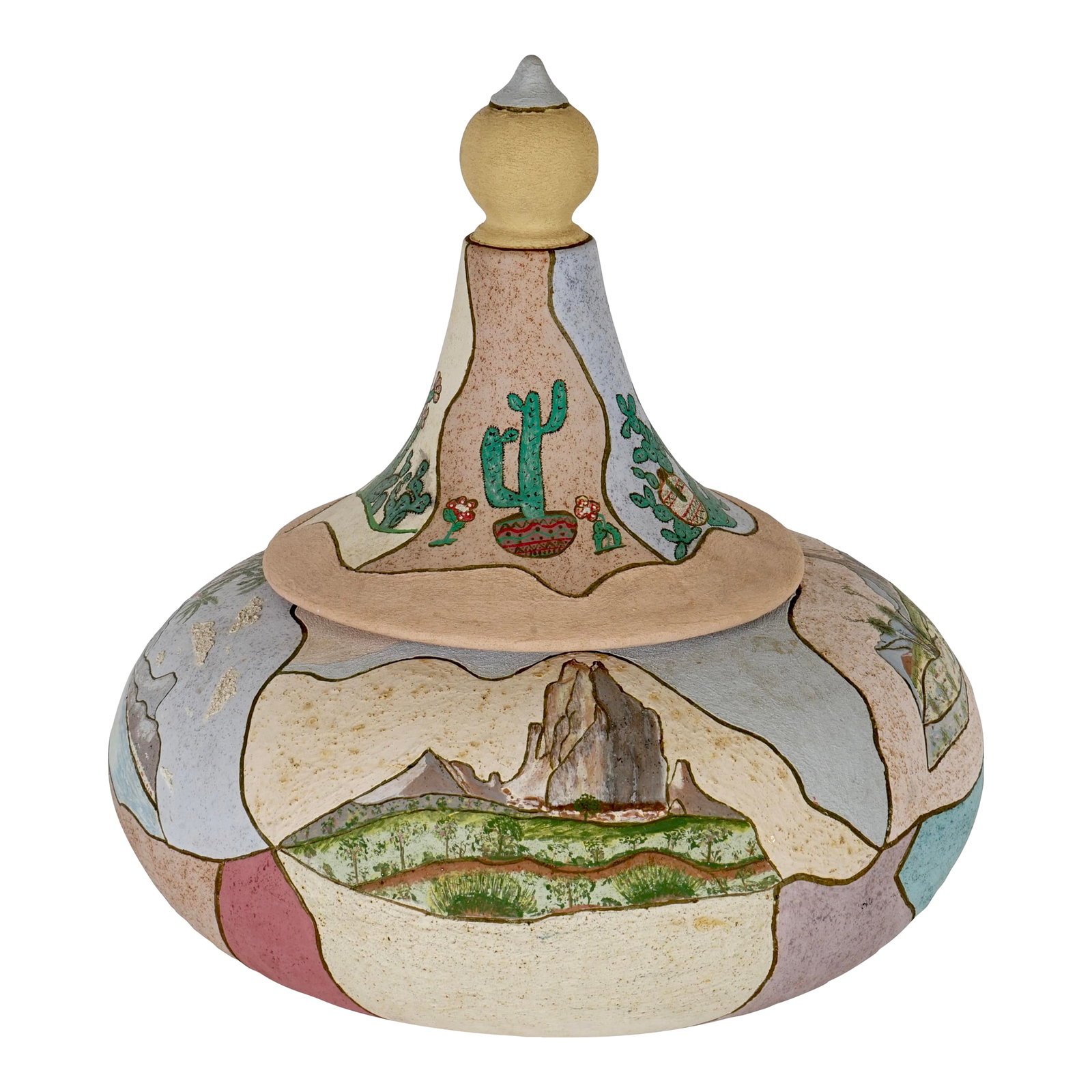1970s Mexican Ceramic Vase With Top: Mexican Ceramic Vase With Top. Perfect on the shelf in the living room or dining room or on a console in a foray . Condition: Alterations: Original Condition Unaltered Imperfections: Some